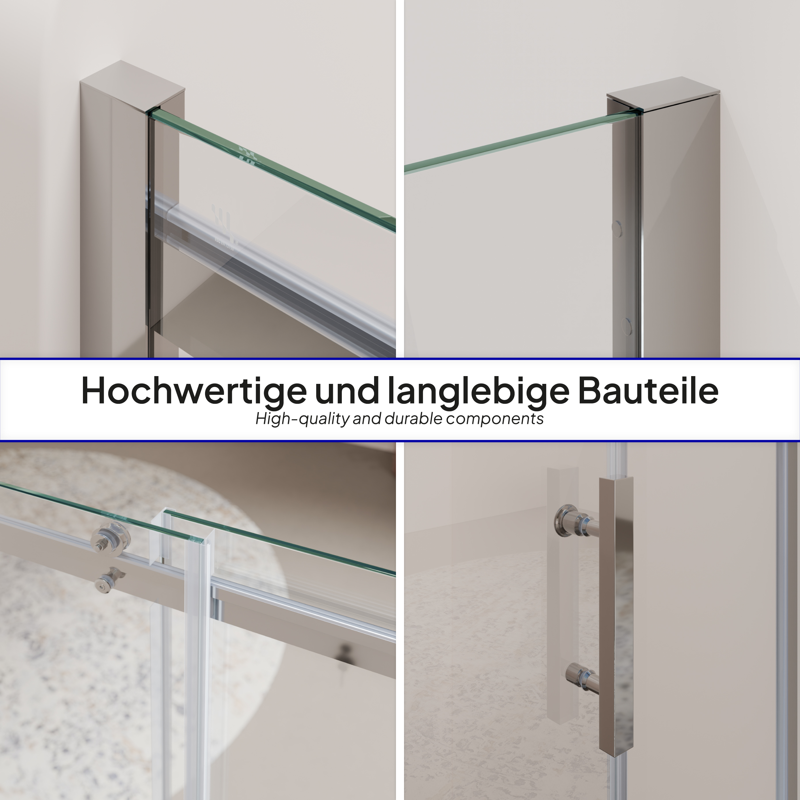 Front-entry Viola with sliding door made of 8 mm tempered safety glass.
