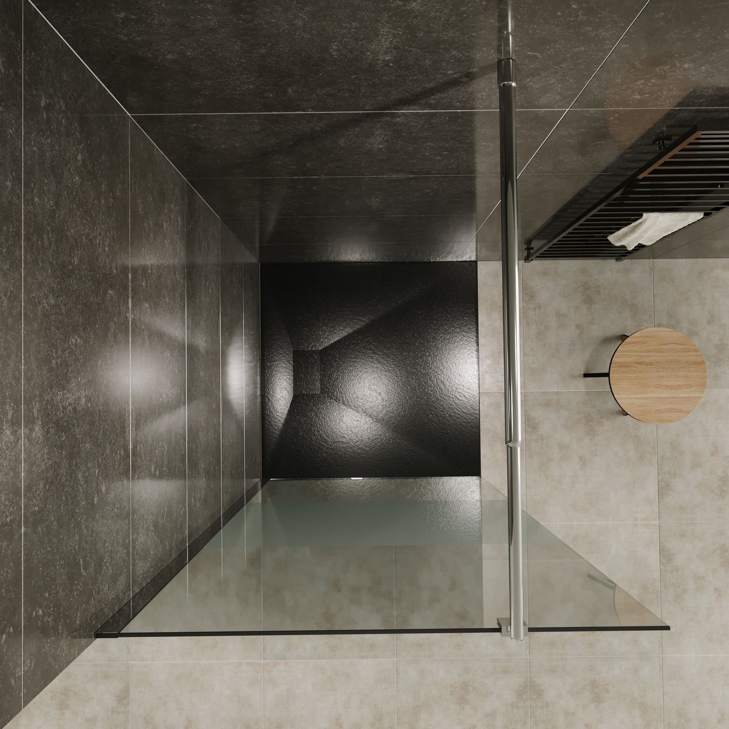 Walk-In Shower Fiona made of 10 mm thick partially frosted ESG safety glass and stainless steel profile.