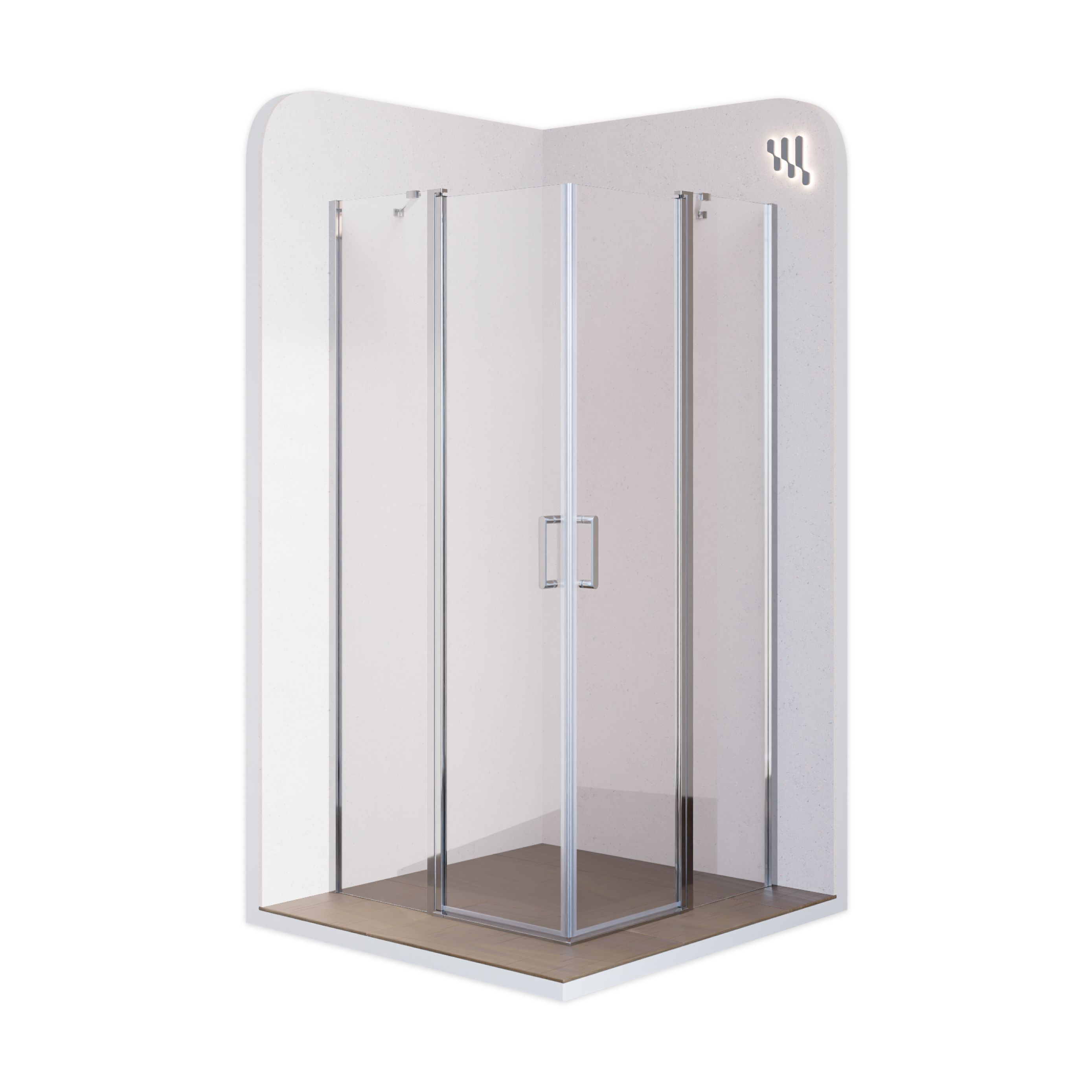Corner Entry Linda with Folding Doors made of ESG Safety Glass