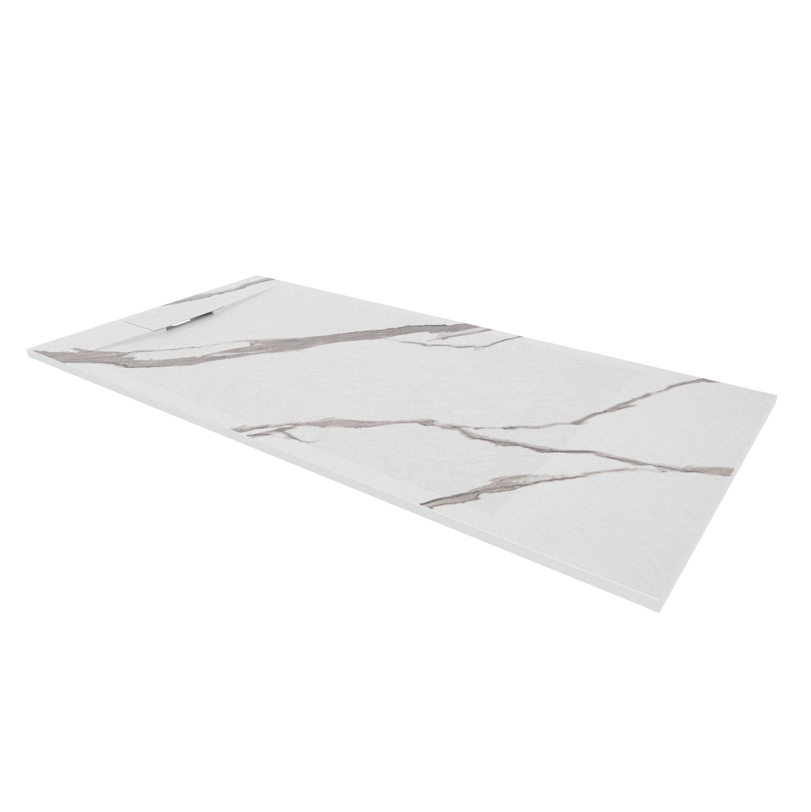 SMC Shower Tray Polar in Marble Look with Drain Assembly - White
