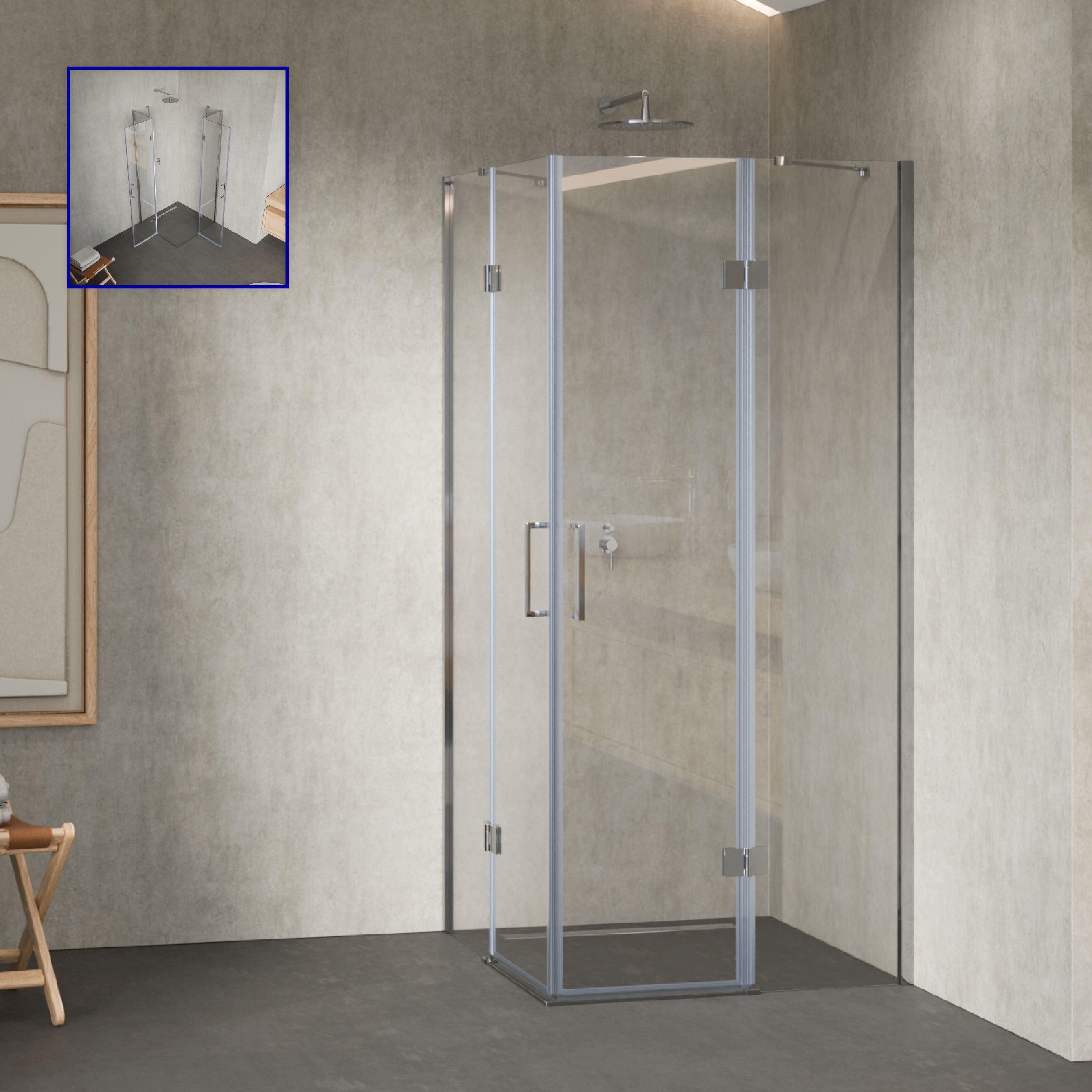 Corner Entry Celine with Folding Doors Made of ESG Safety Glass