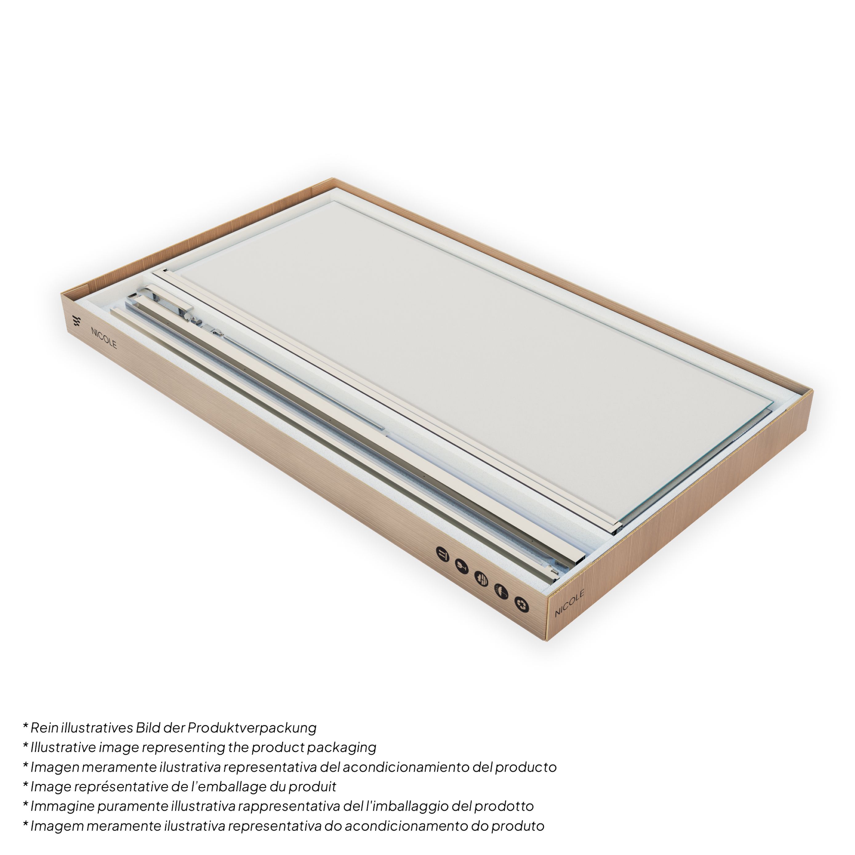 Front-entry Nicole with folding door made of 8 mm tempered safety glass.