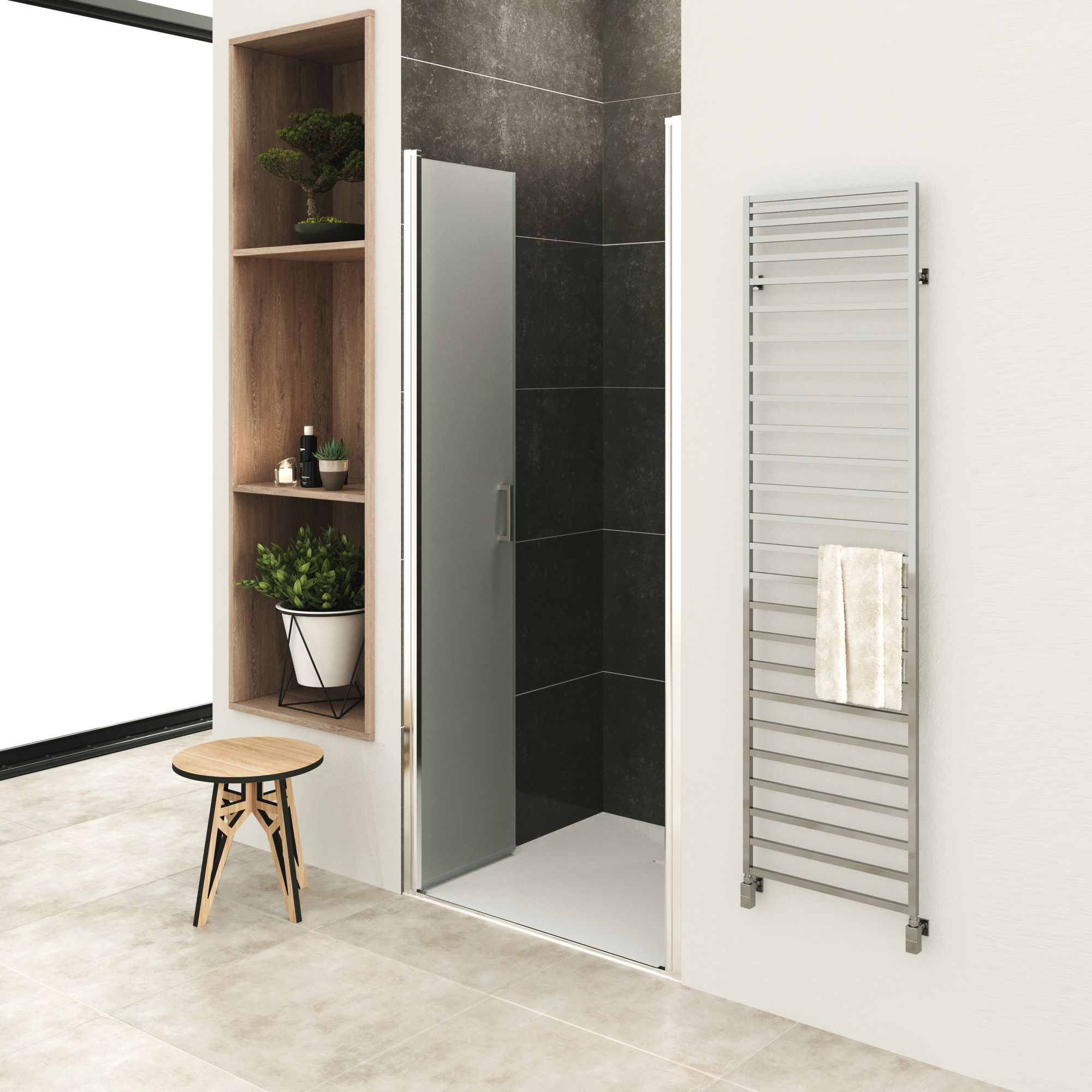 Shower Door Lara with Hinged Doors and Stainless Steel Handles, 68-104 cm, made of Frosted ESG Safety Glass