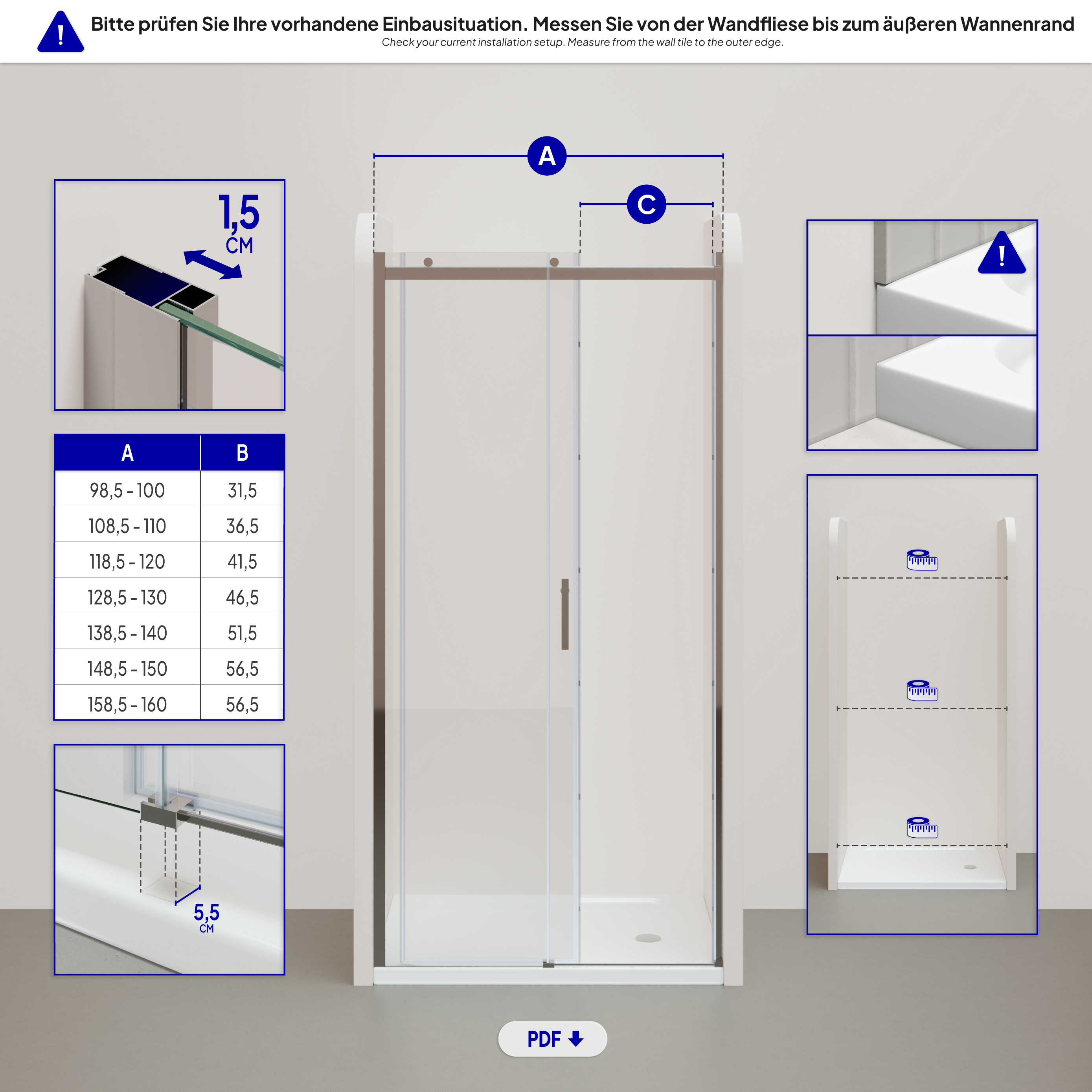 Niche Door Viola with Sliding Door made of ESG Safety Glass