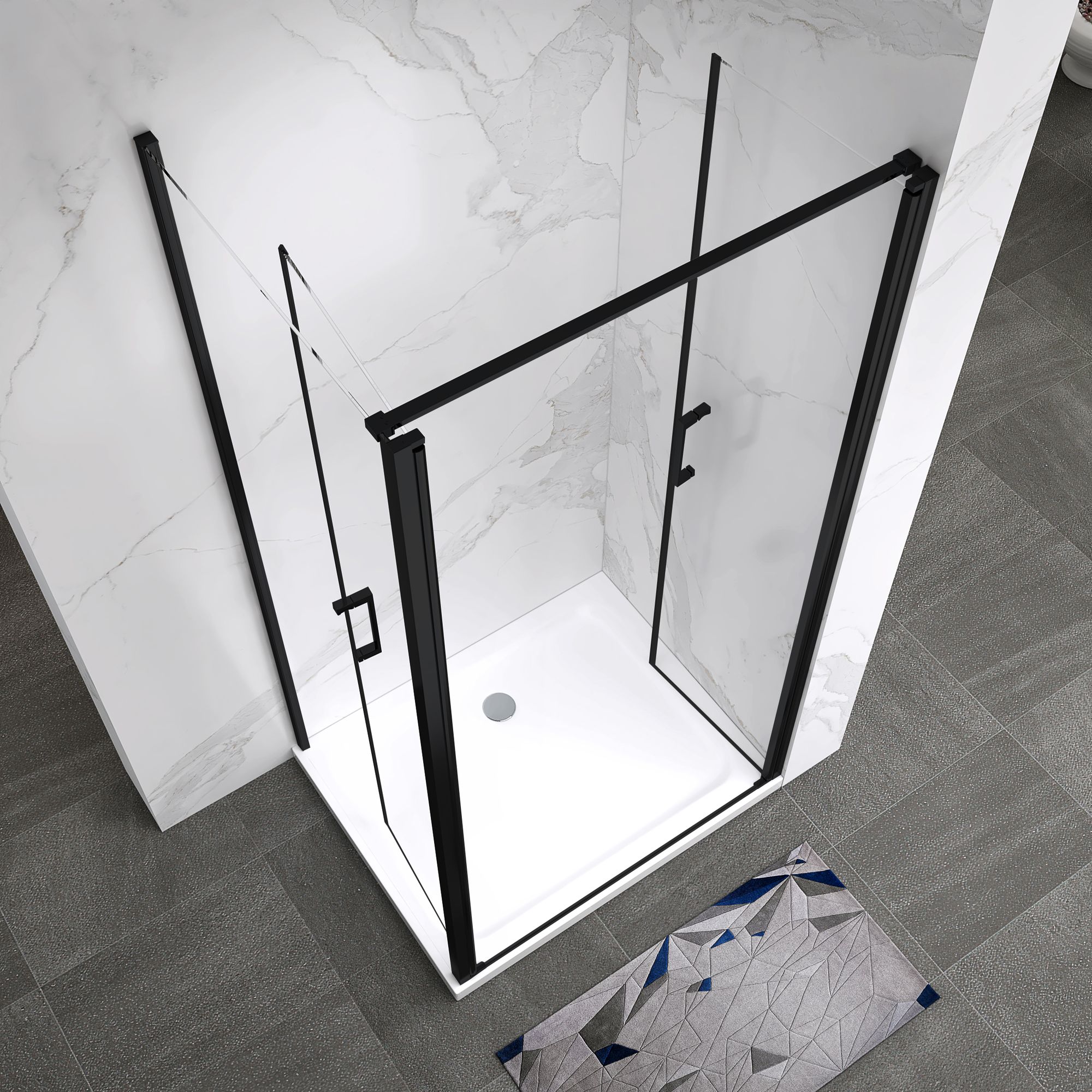Shower Door Lara with Hinged Doors and Stainless Steel Handles, 68-104 cm, made of ESG Safety Glass