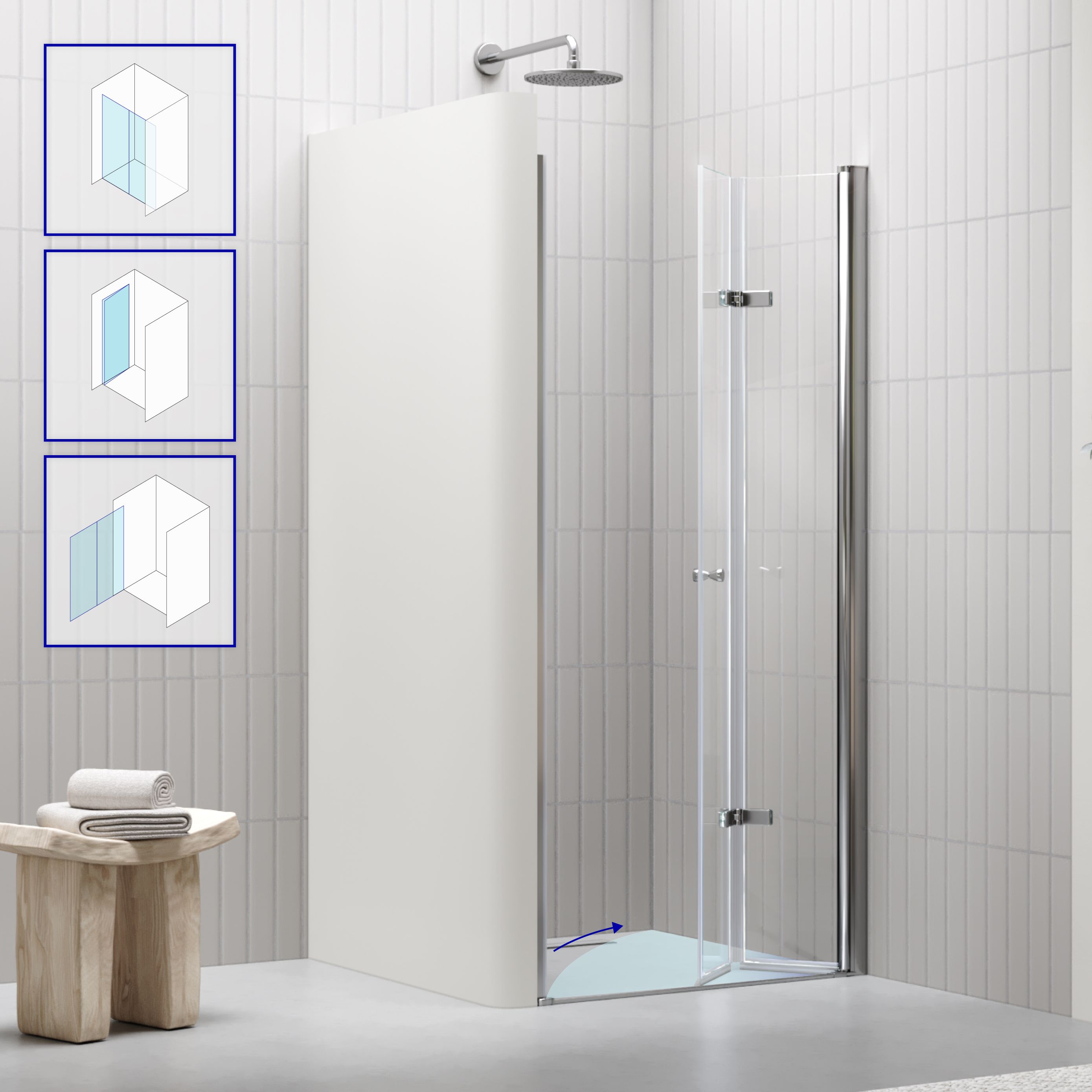 Shower Door Mila with Folding Door made of Clear ESG Safety Glass