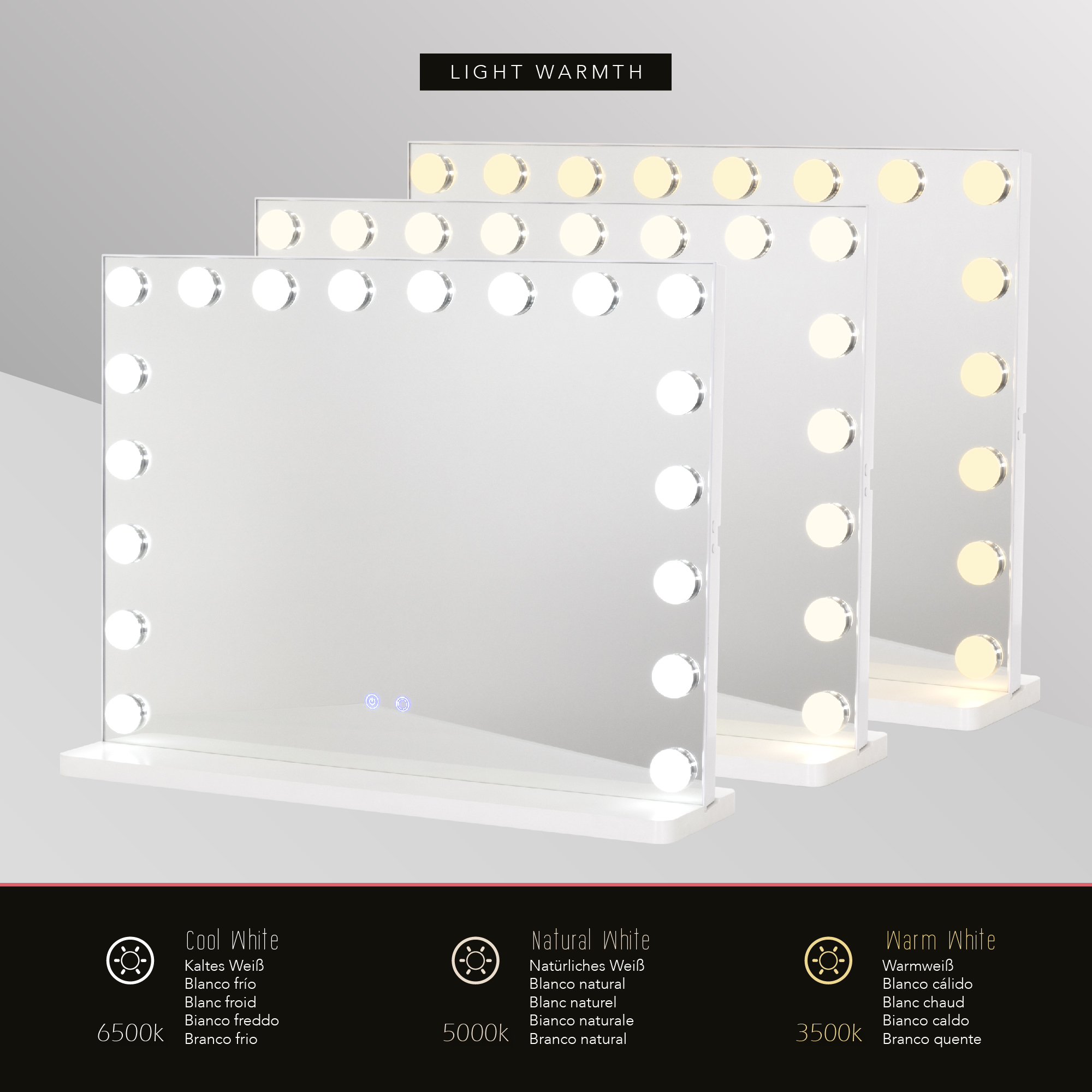 Schminkspiegel Bulb FRAME mit 18  dimmbaren LED-Lampen Weiß