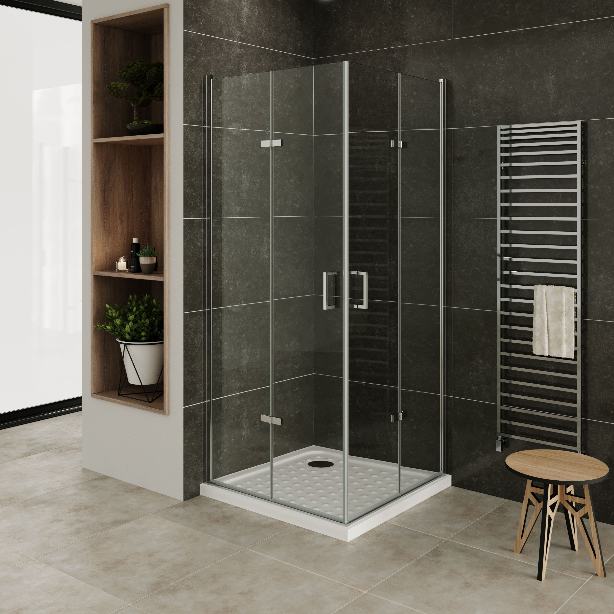 Corner Entry Matilde with Folding Doors made of ESG Safety Glass