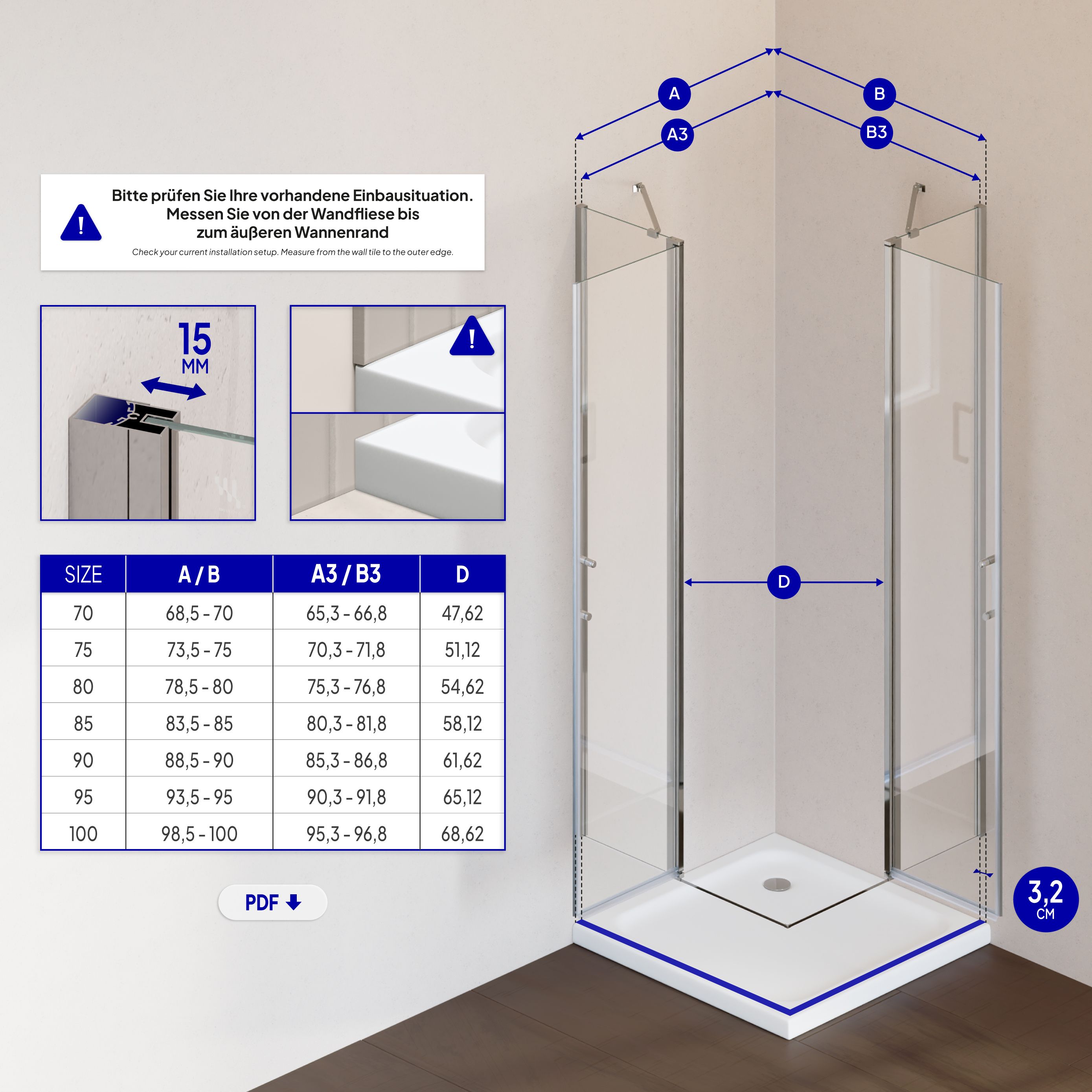 Corner Entry Linda with Folding Doors made of ESG Safety Glass