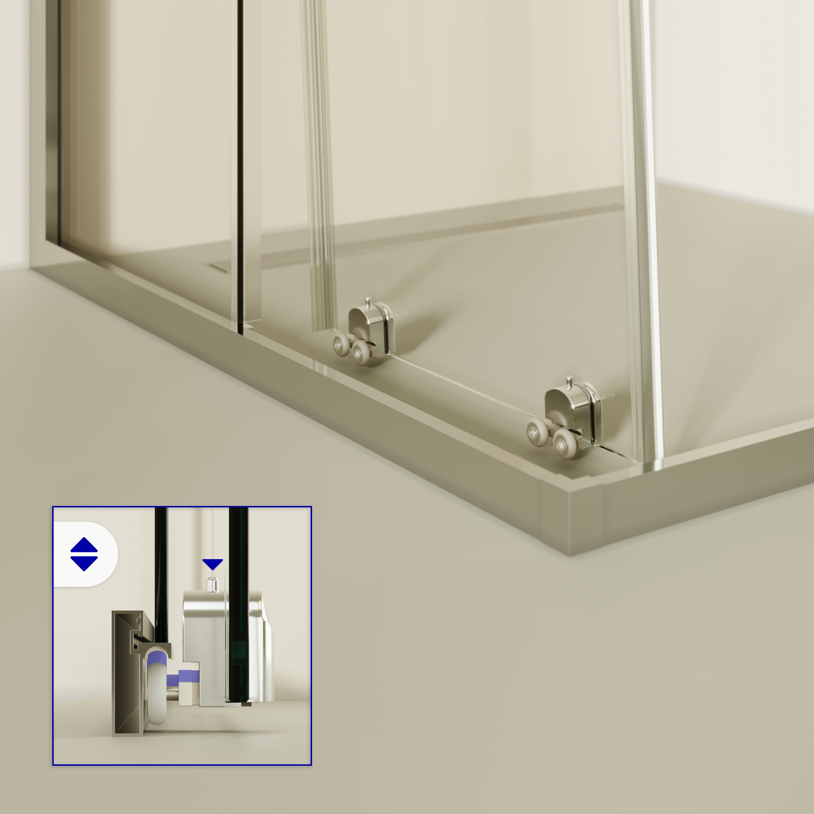 Front-entry Dora with sliding door made of ESG safety glass