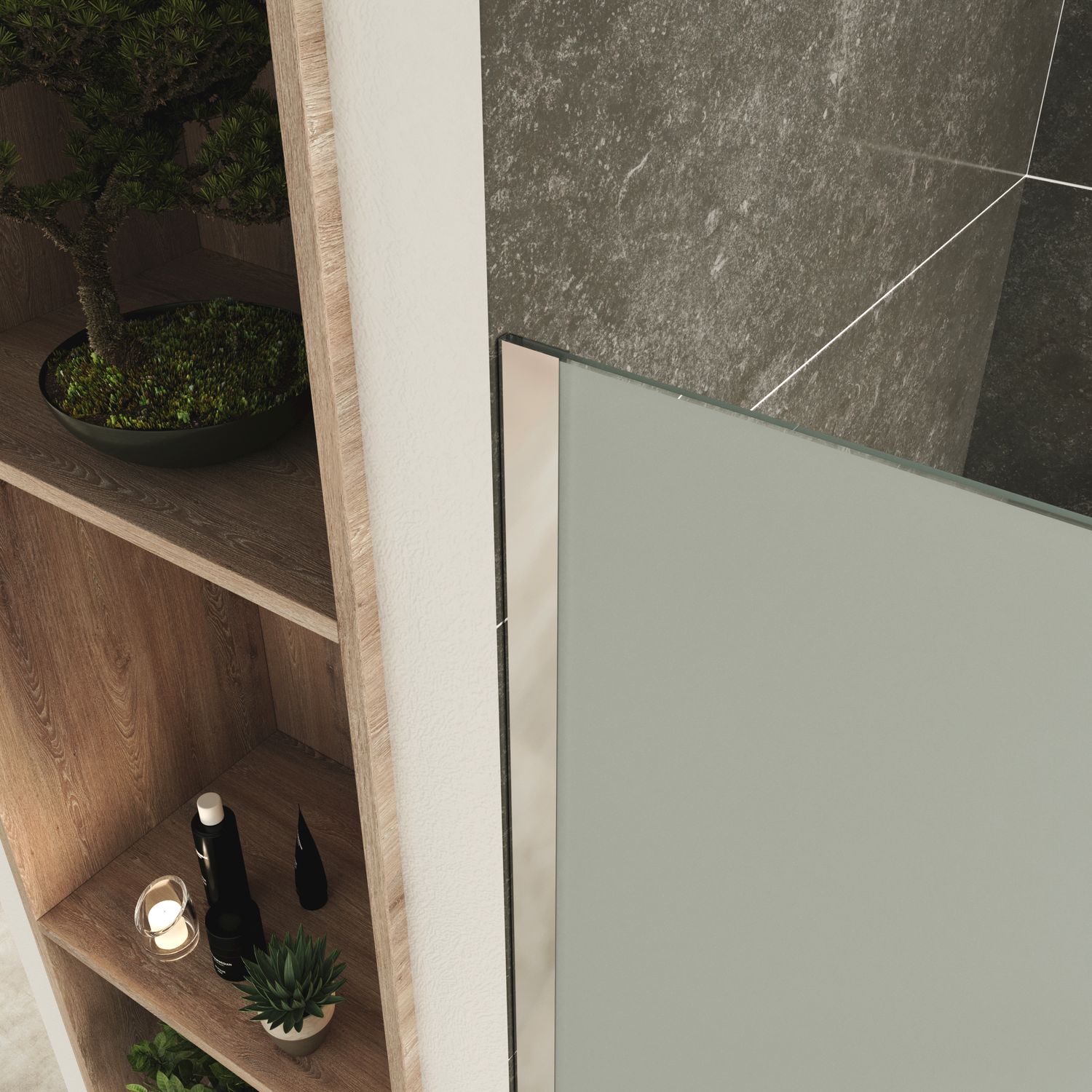 Walk-In Shower Fiona made of 10 mm thick frosted ESG safety glass and stainless steel profile.