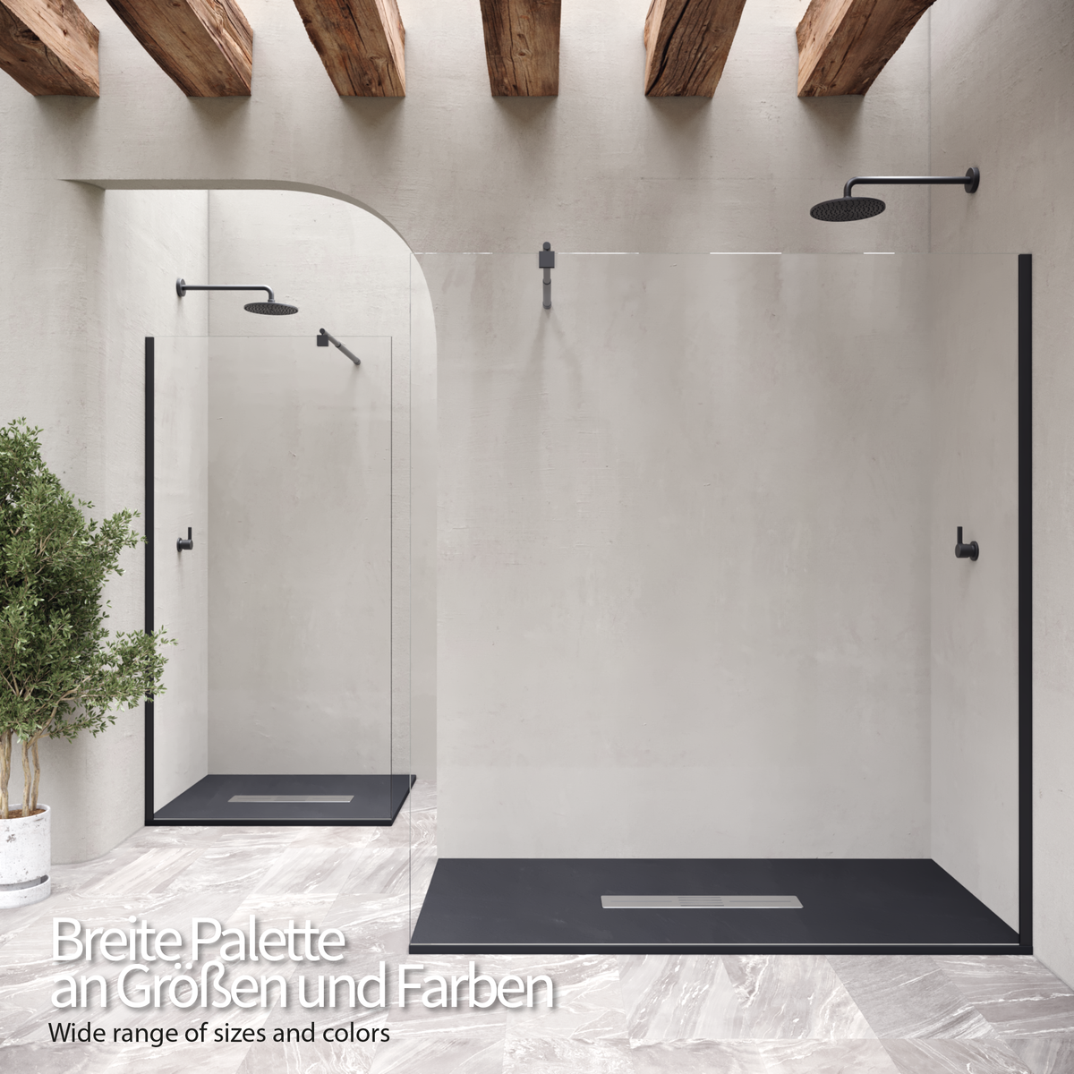 SMC Shower Tray Lumia in Slate Finish with Black Drain Assembly