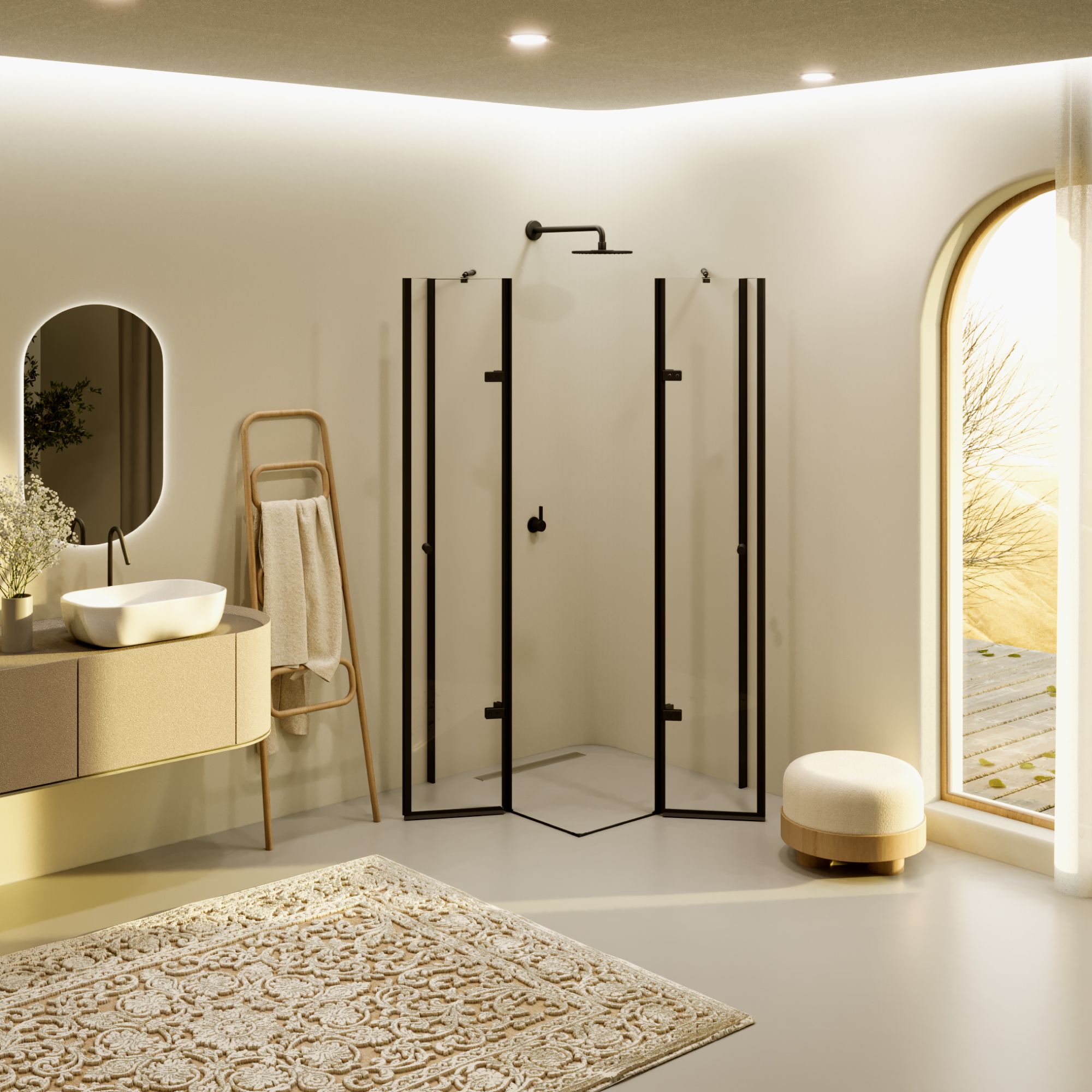Corner Entry Alice BLACK with Folding Doors made of ESG Safety Glass