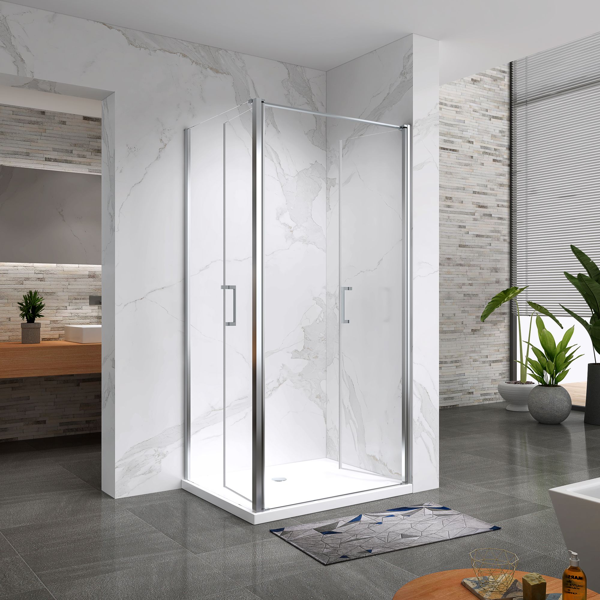 Shower Door Lara with Hinged Doors and Stainless Steel Handles, 68-104 cm, made of ESG Safety Glass