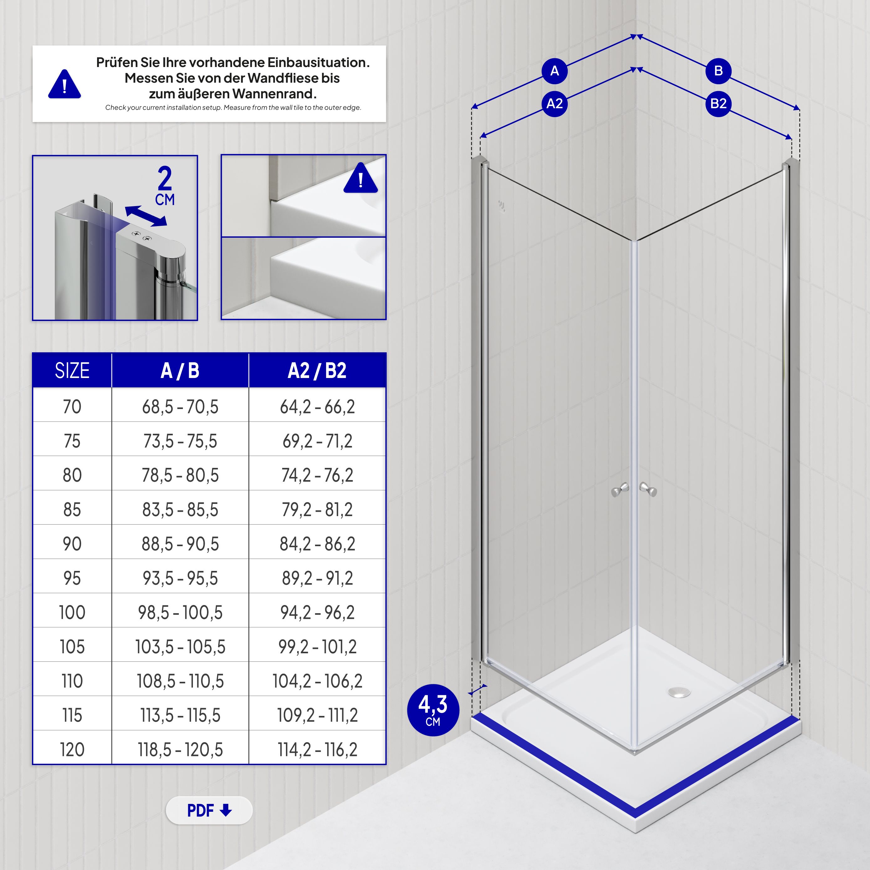 Corner Entry Gaia with Pivot Doors made of ESG Safety Glass