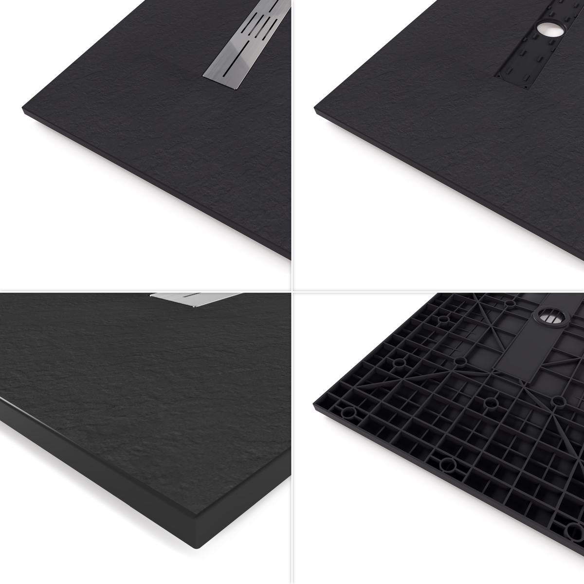 SMC Shower Tray Lumia in Slate Finish with Black Drain Assembly