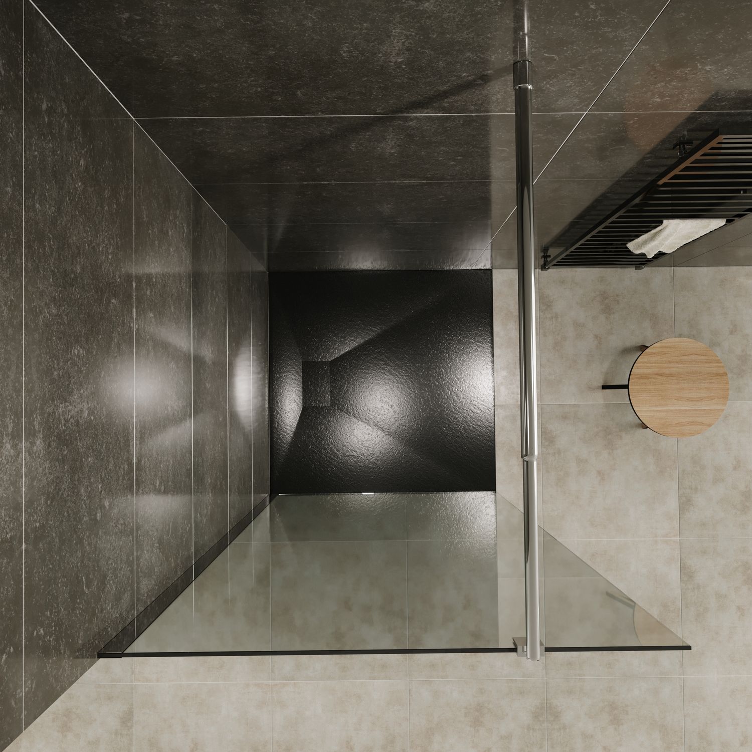 Walk-In Shower Fiona made of 10 mm thick ESG safety glass and stainless steel profile.