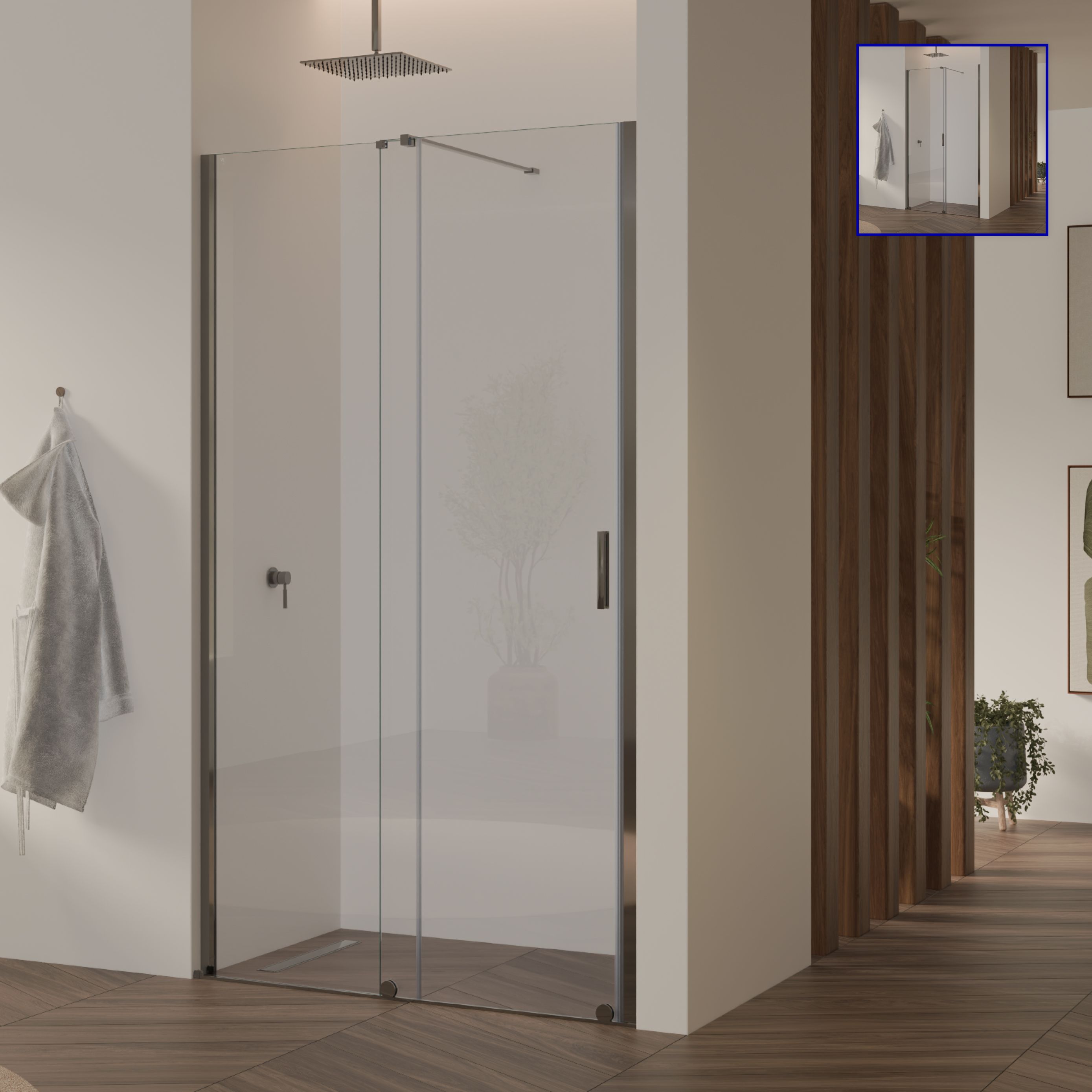 Shower Door Niche Door NADINE with Sliding Door in Chrome made of 8mm Tempered Clear Glass