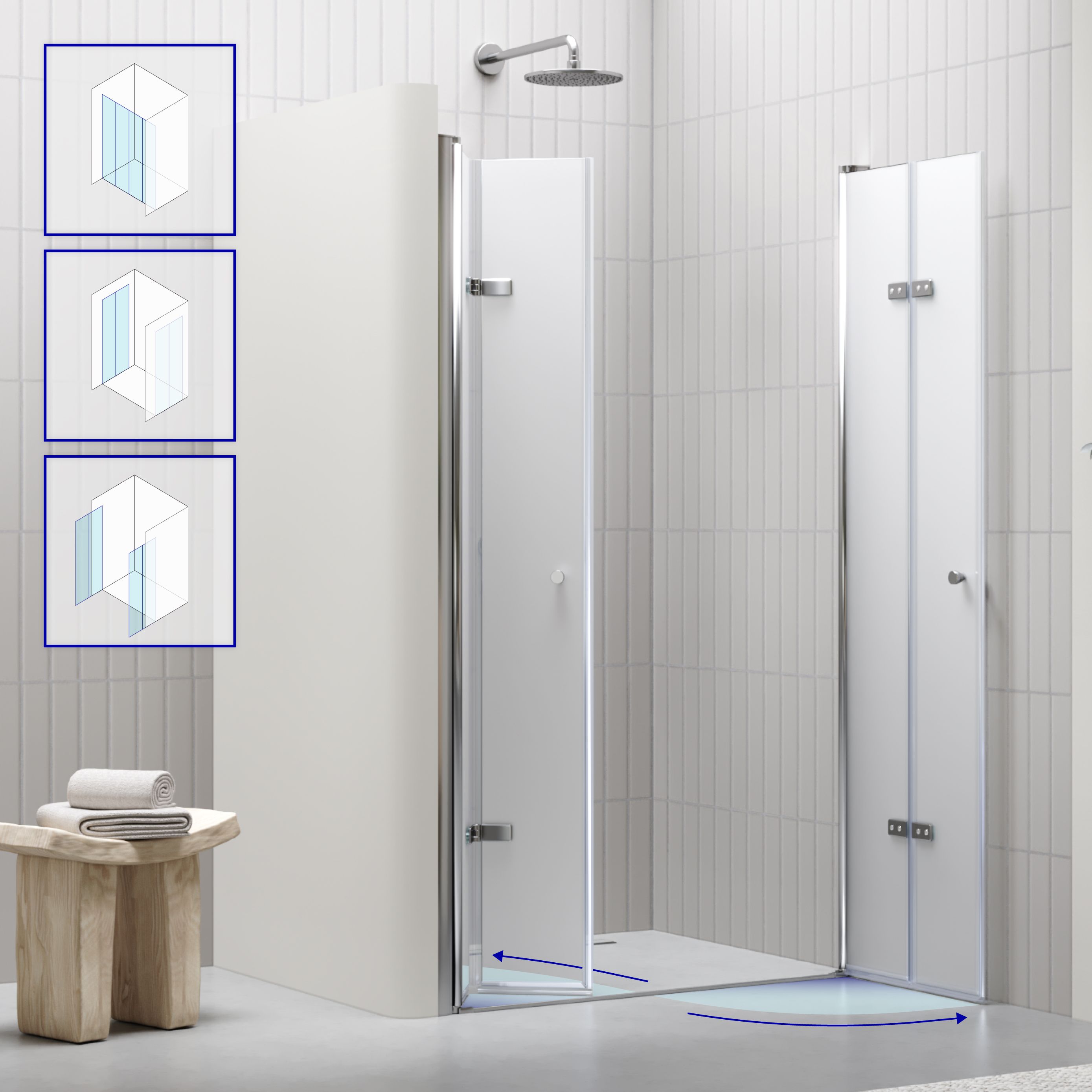 Shower Door Lena with Folding Panels Made of Satin-Finished ESG Safety Glass