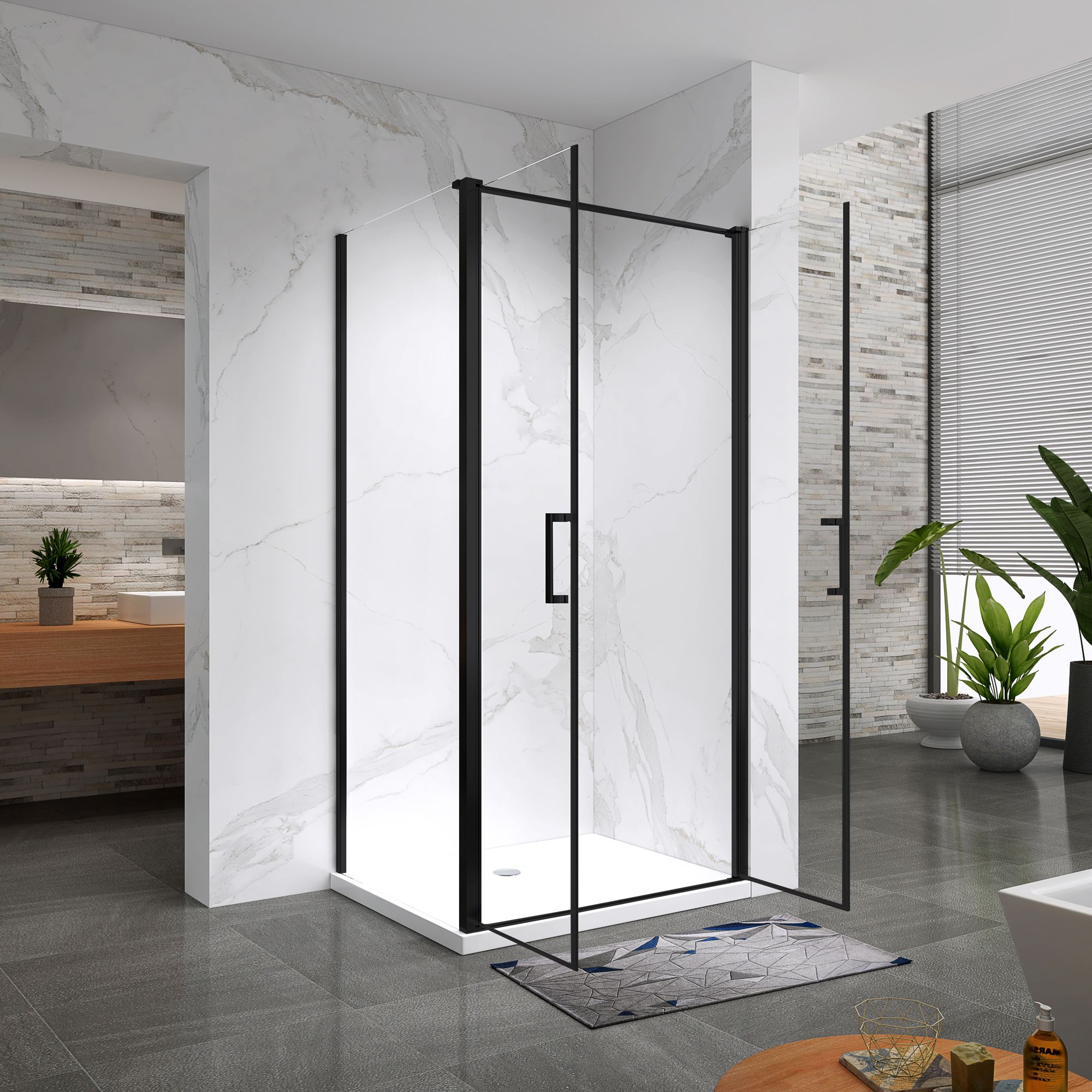 Shower Door Lara with Hinged Doors and Stainless Steel Handles, 68-104 cm, made of ESG Safety Glass