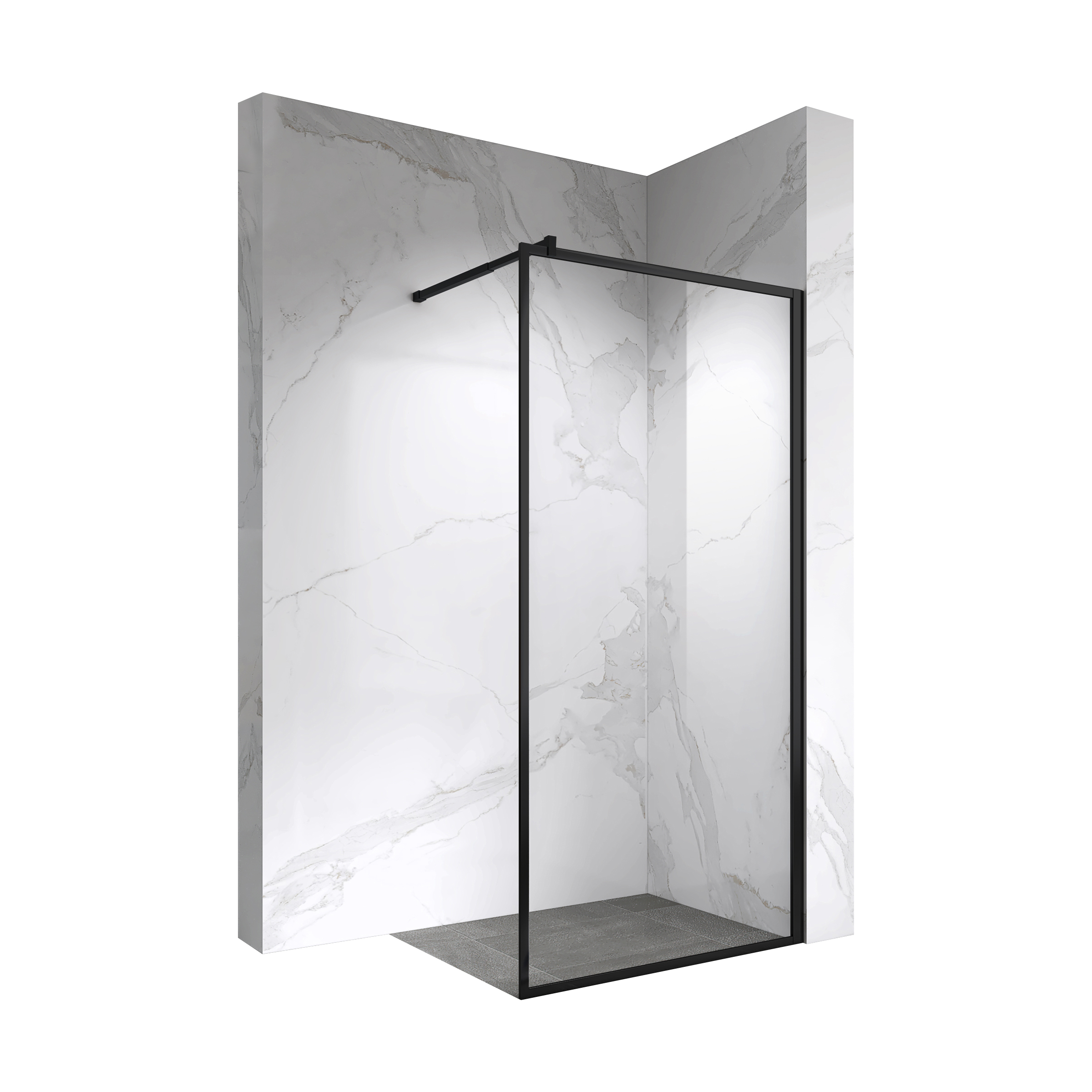 Walk In Dusche Gianna BLACK aus 8 mm starkem durchsichtigem ESG Sicherheitsglas
