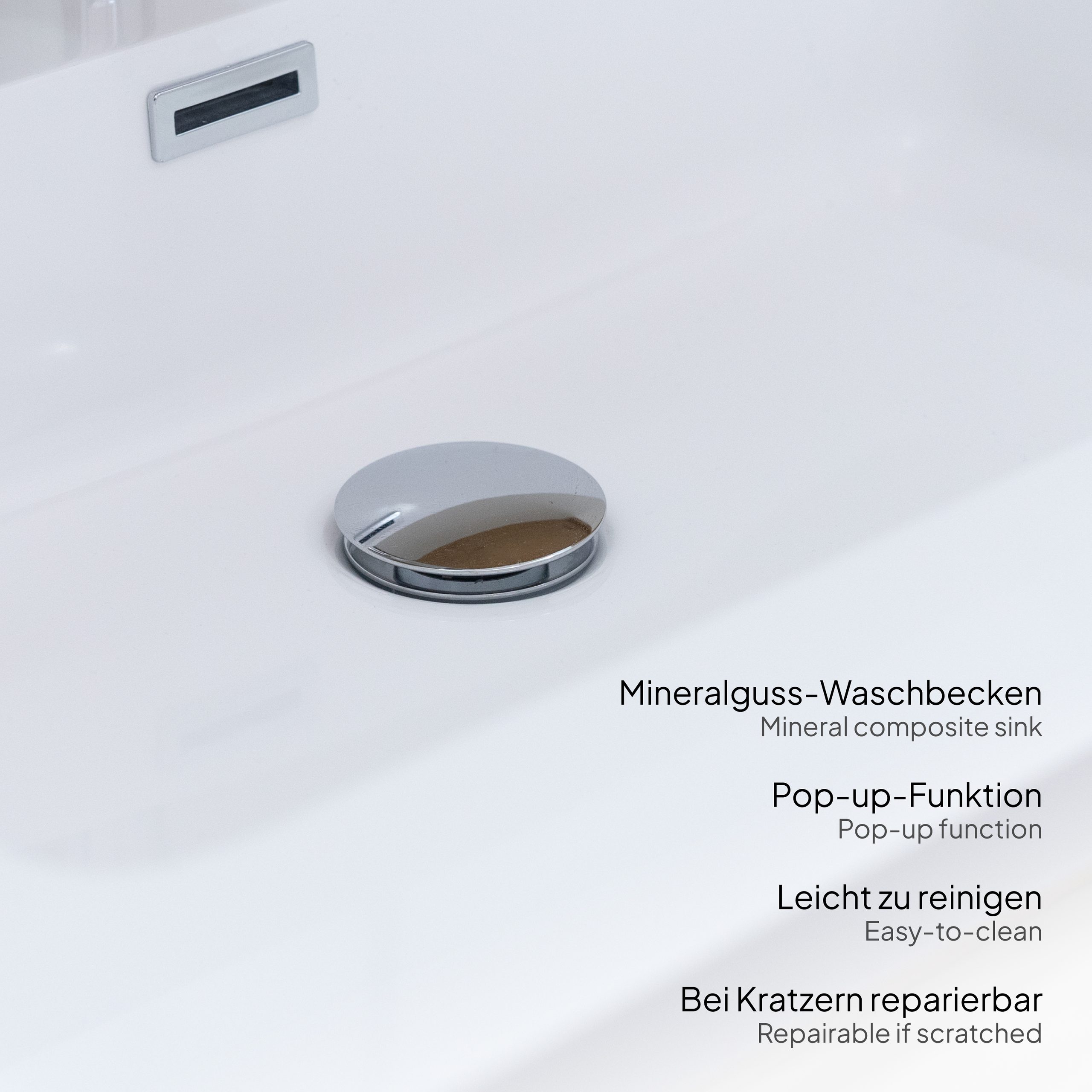 Badmöbel-Set Atena [120 cm] mit Mineralharz-Waschbecken in Hochglanz Weiß, Unterschrank mit Spiegel und hängendem Hochschrank in Weiß