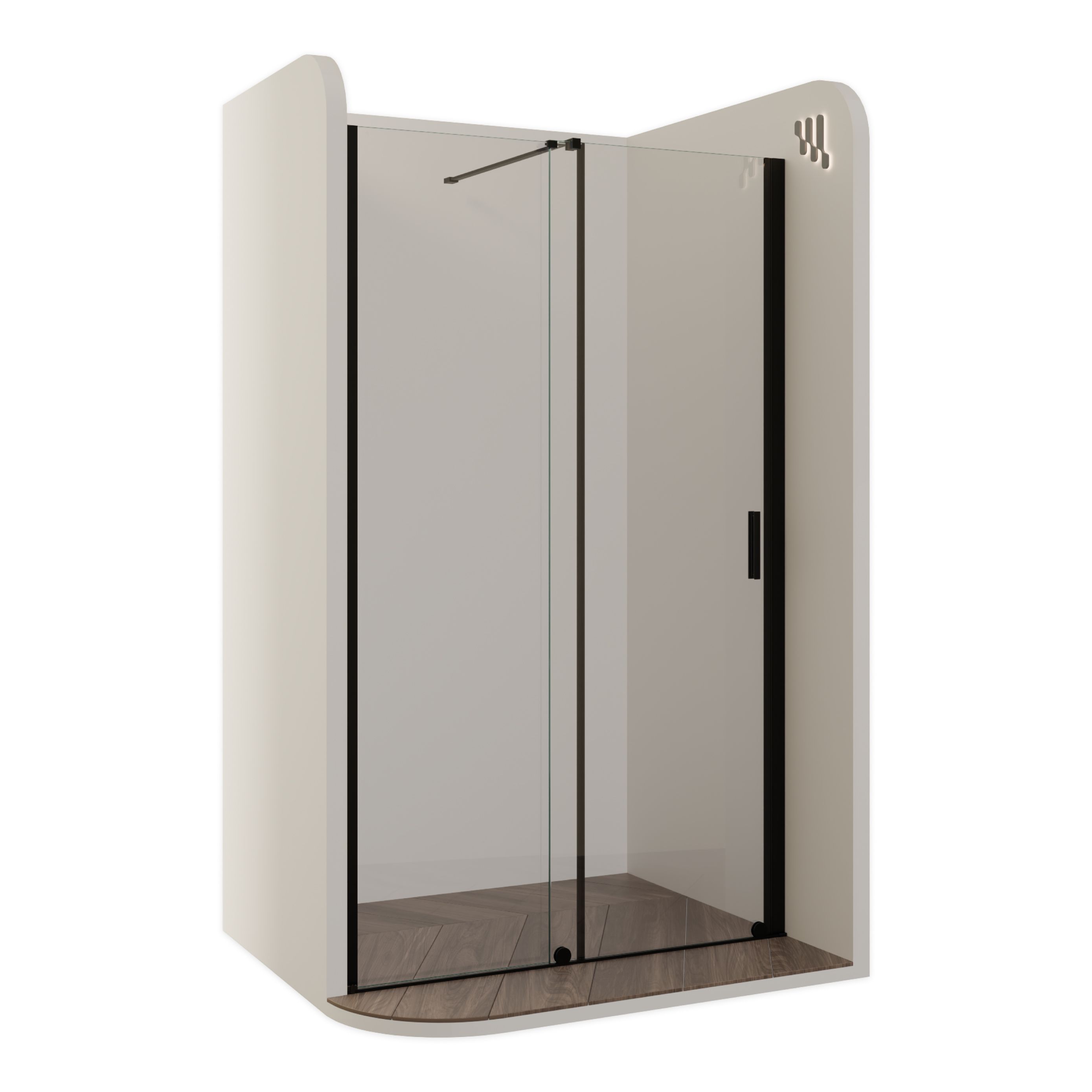 Shower Door Niche Door NADINE with Sliding Door in Black made of 8mm Tempered Clear Glass