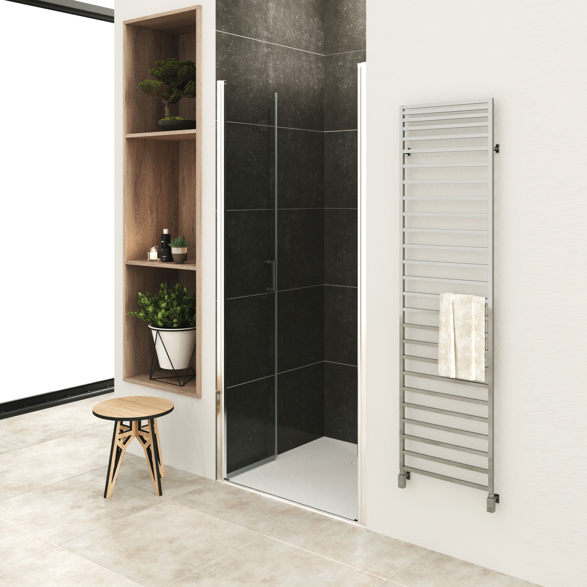 Shower Door Lara with Hinged Doors and Stainless Steel Handles, 68-104 cm, made of ESG Safety Glass