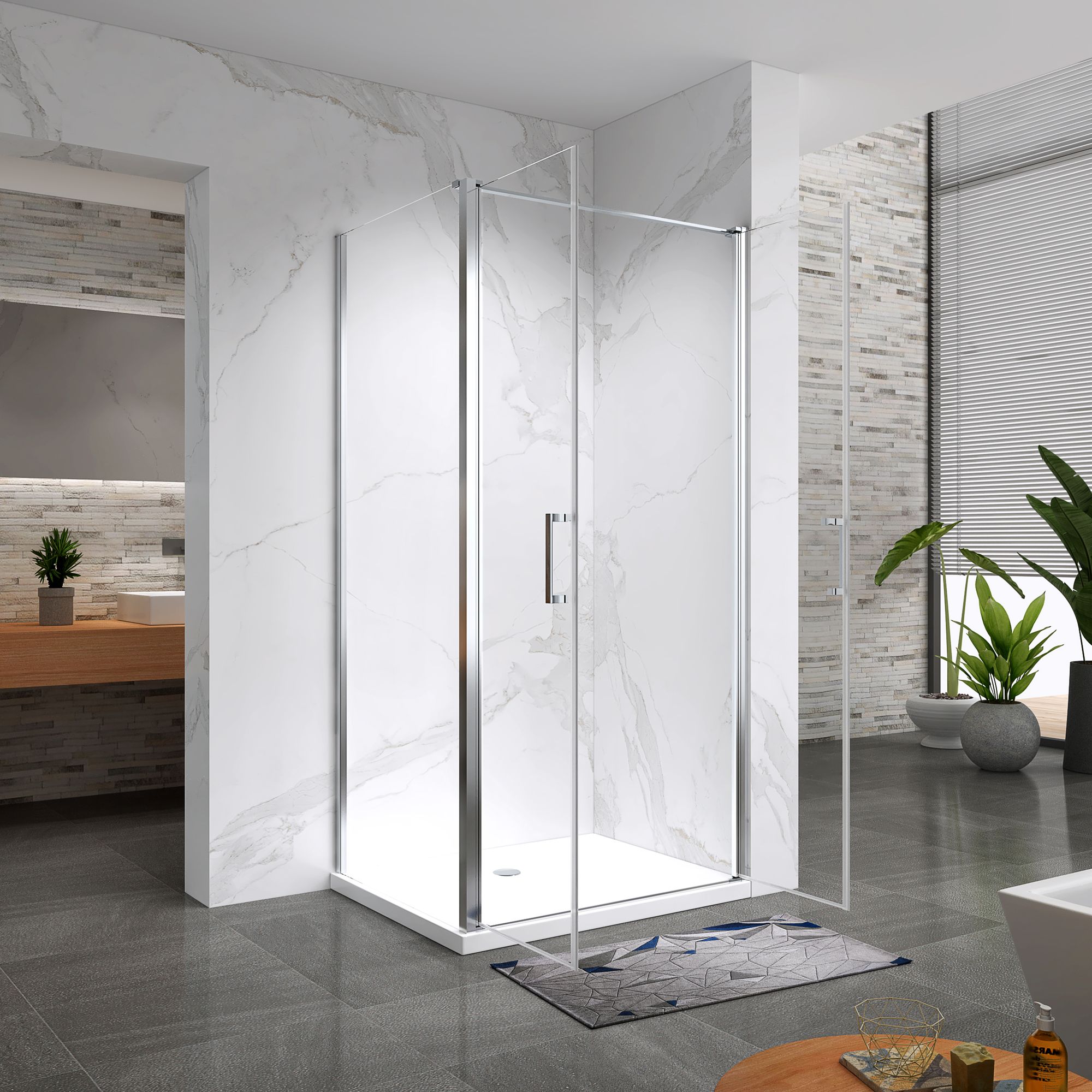 Shower Door Lara with Hinged Doors and Stainless Steel Handles, 68-104 cm, made of ESG Safety Glass