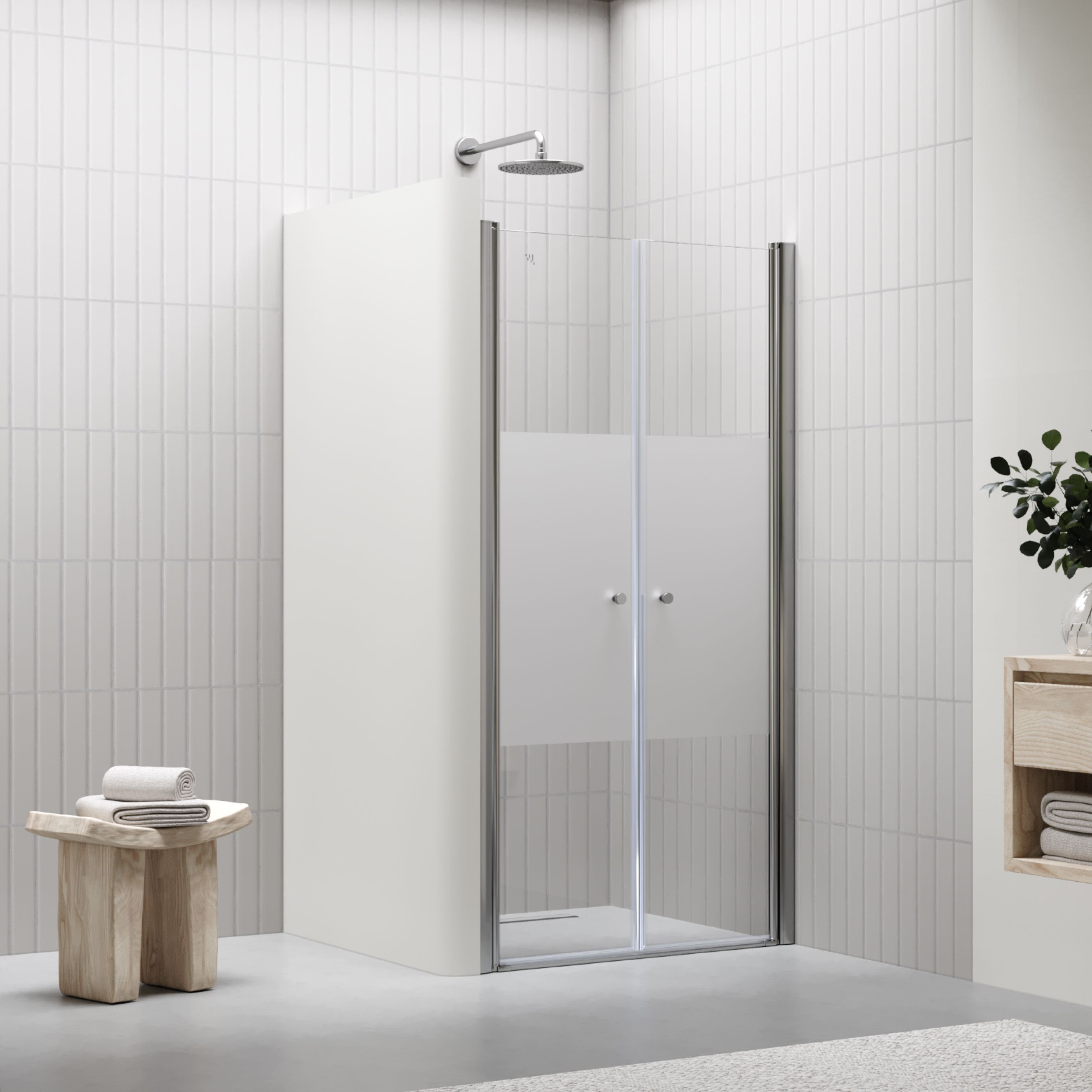 Shower Door Lima with Hinged Doors 68-140 cm made of Partially Frosted ESG Safety Glass