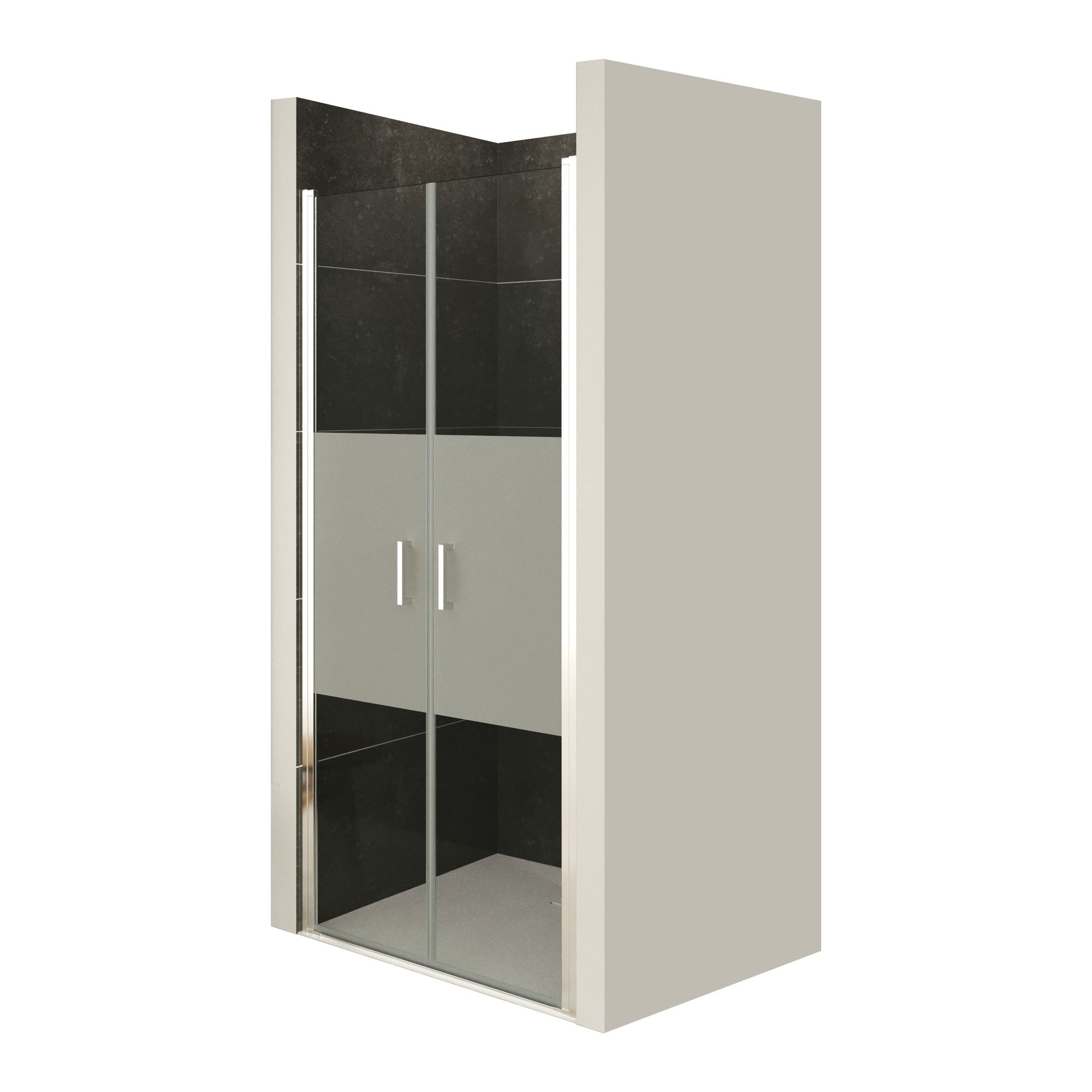 Shower Door Lara with Hinged Doors and Stainless Steel Handles, 68-104 cm, made of Partially Frosted ESG Safety Glass