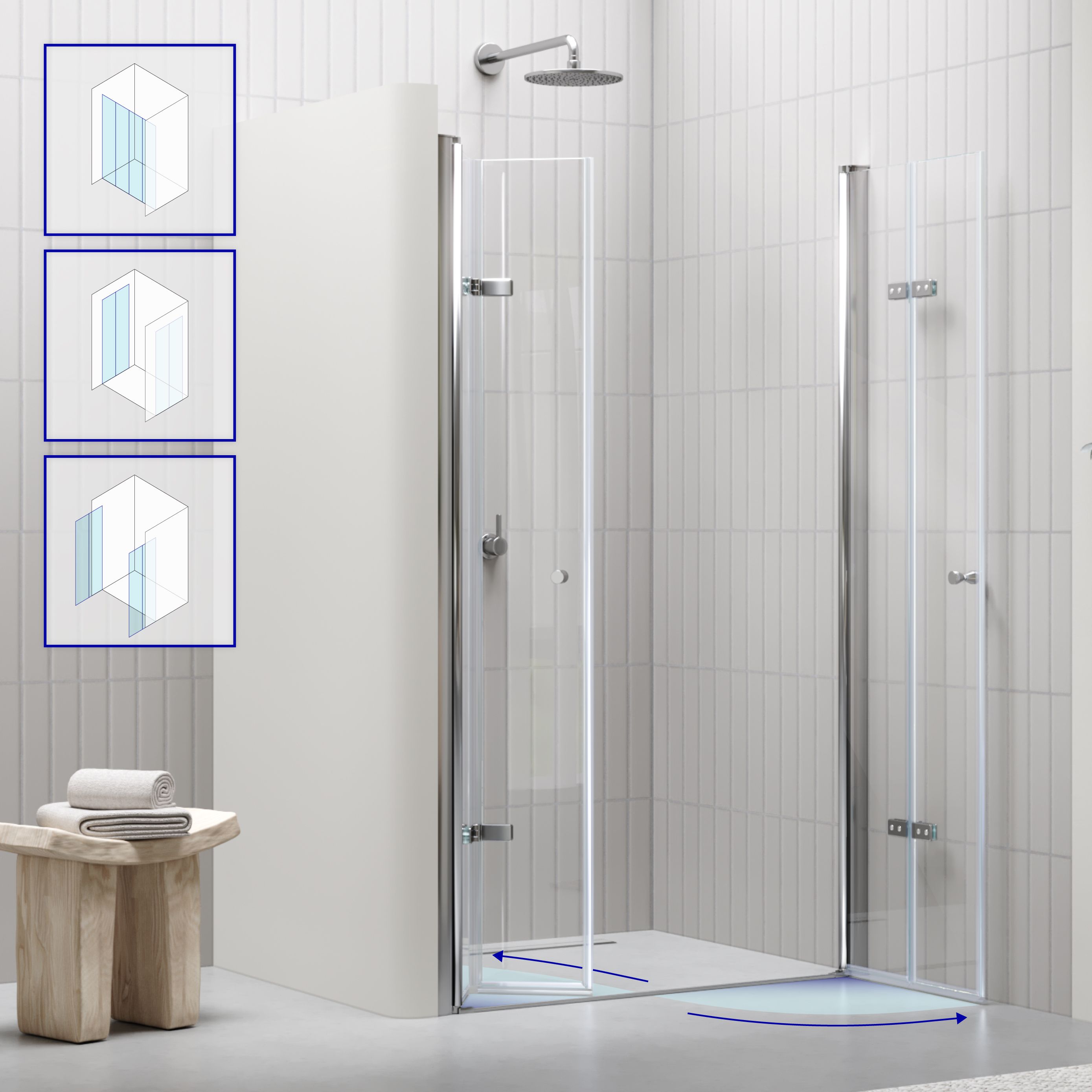 Shower Door Lena with Folding Doors Made of Clear Tempered Safety Glass