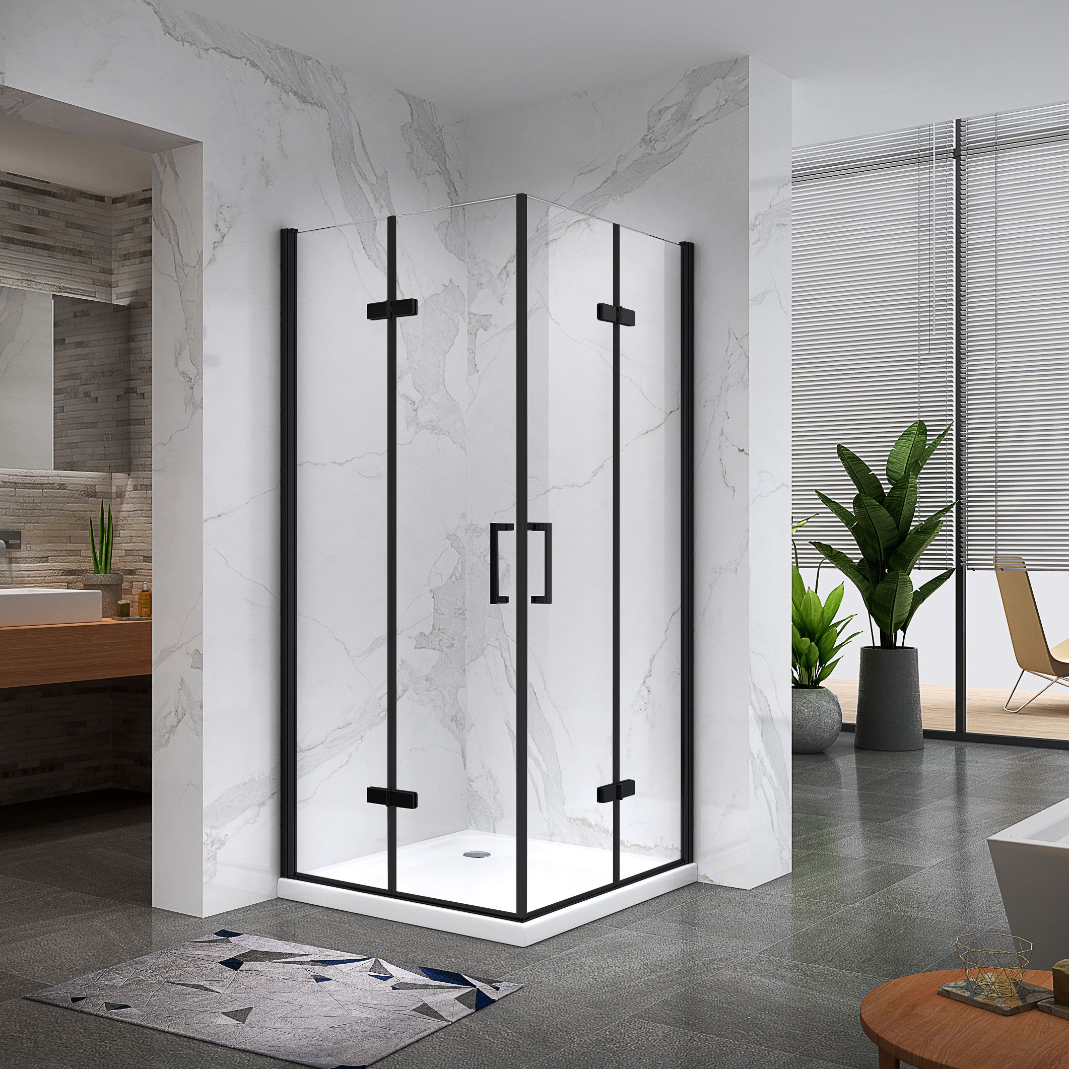 Corner Entry Matilde BLACK with Folding Doors made of ESG Safety Glass