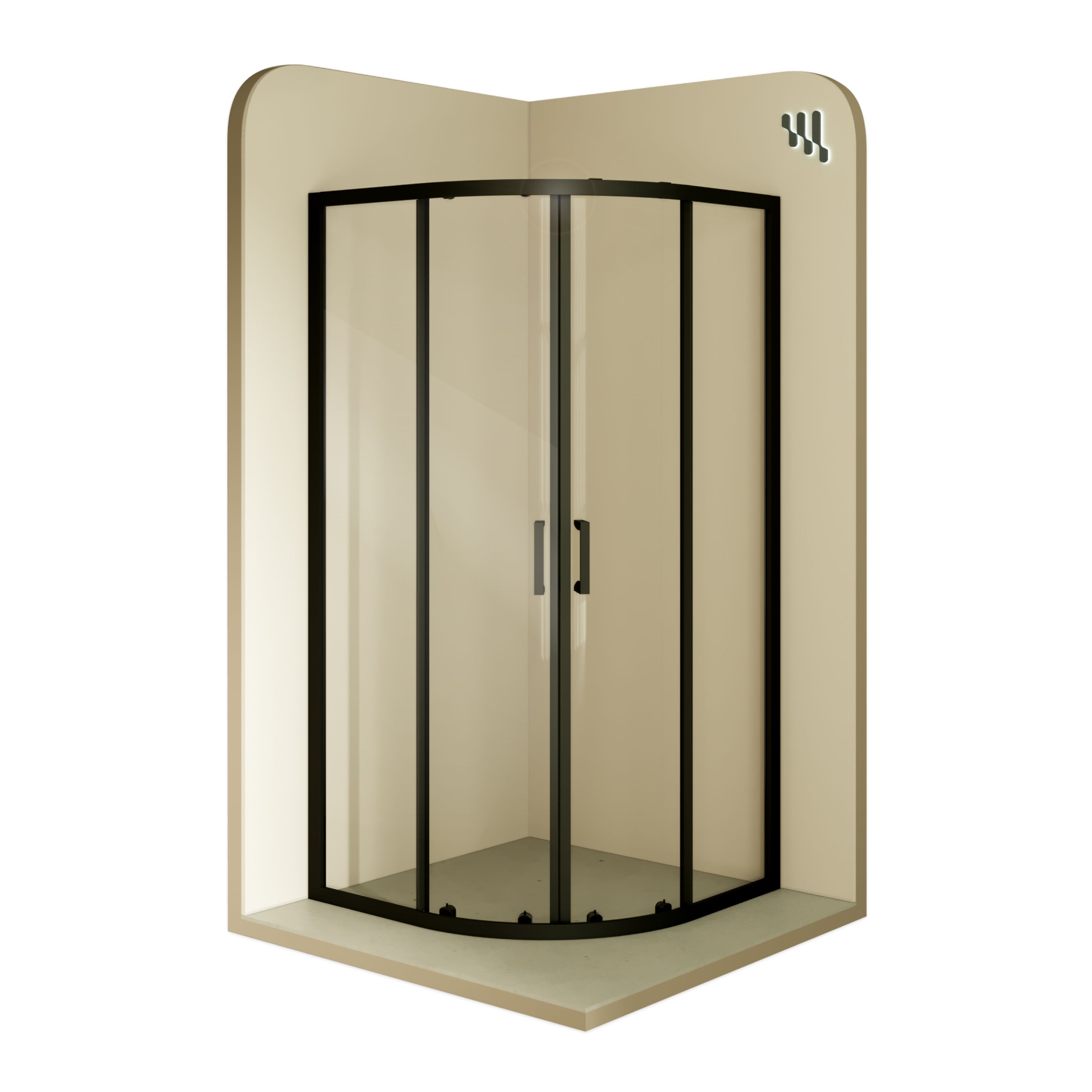 Quarter Circle Shower Ella with Sliding Doors and Black Profiles Made of ESG Safety Glass