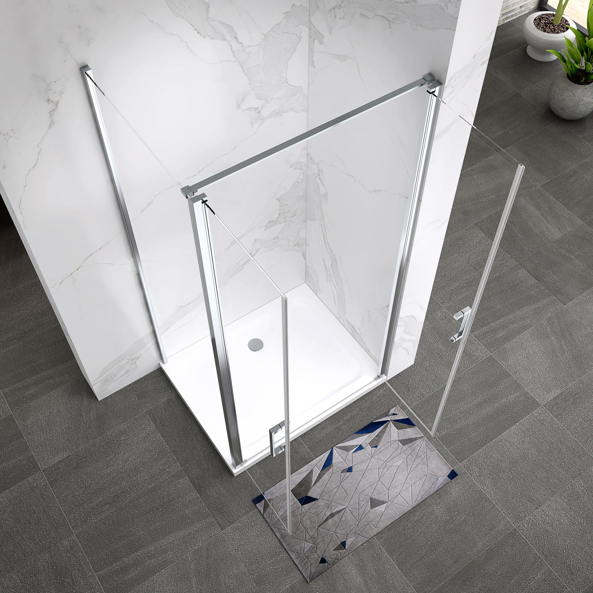Shower Door Lara with Hinged Doors and Stainless Steel Handles, 68-104 cm, made of ESG Safety Glass