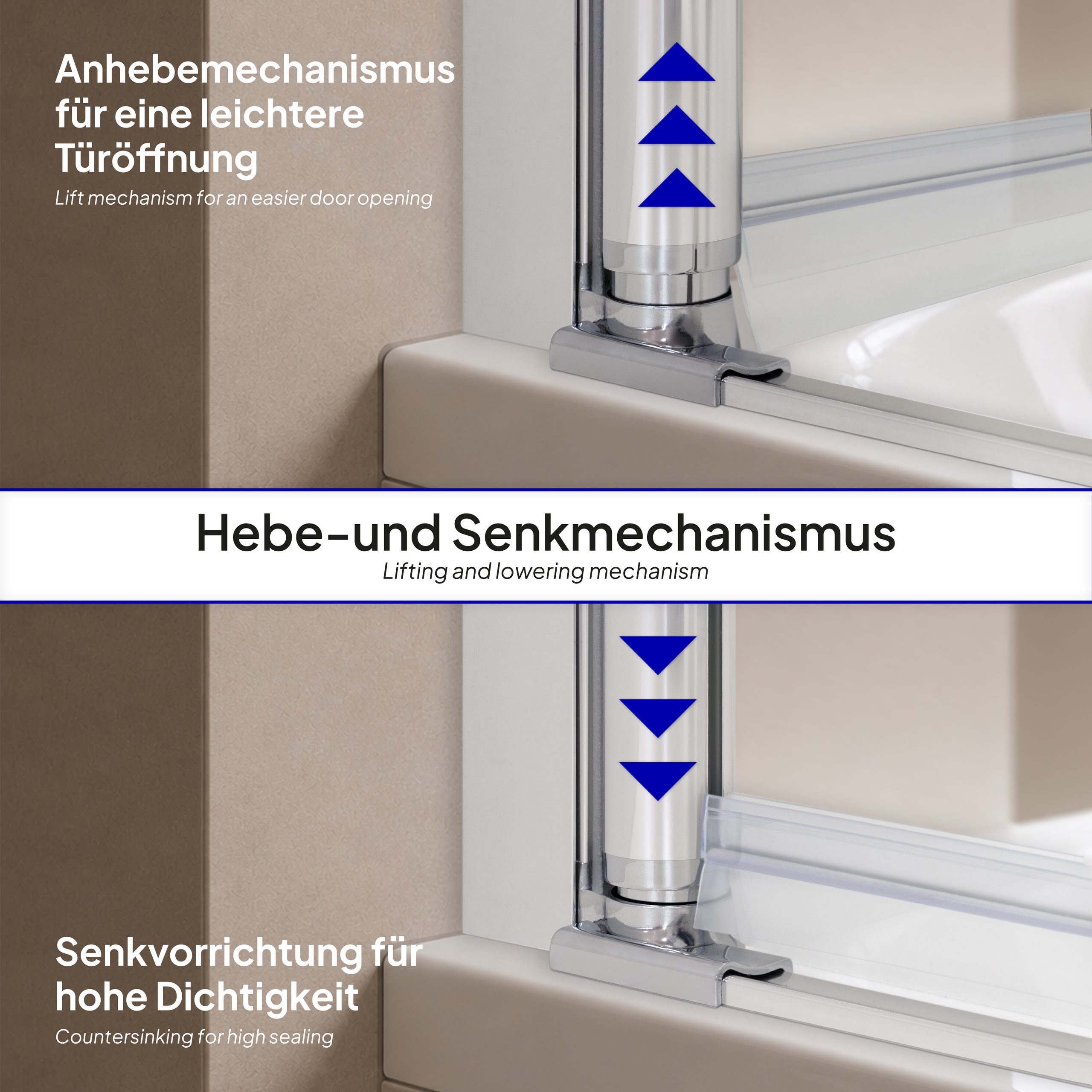 Badewannenabtrennung Petra, 3-teilig faltbar und pendelbar mit 6 mm ESG Klarglas und verchromten Profilen