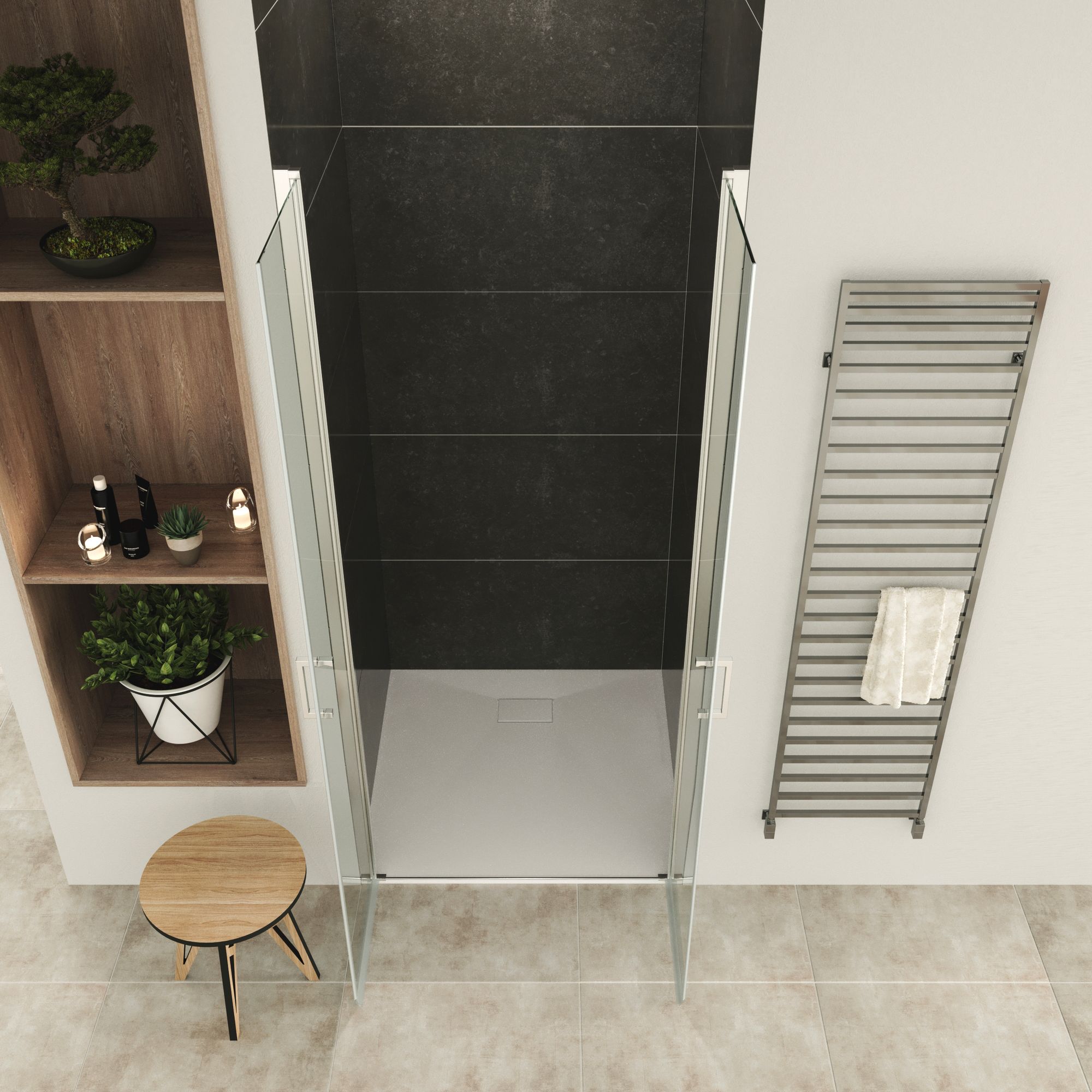 Shower Door Lara with Hinged Doors and Stainless Steel Handles, 68-104 cm, made of ESG Safety Glass