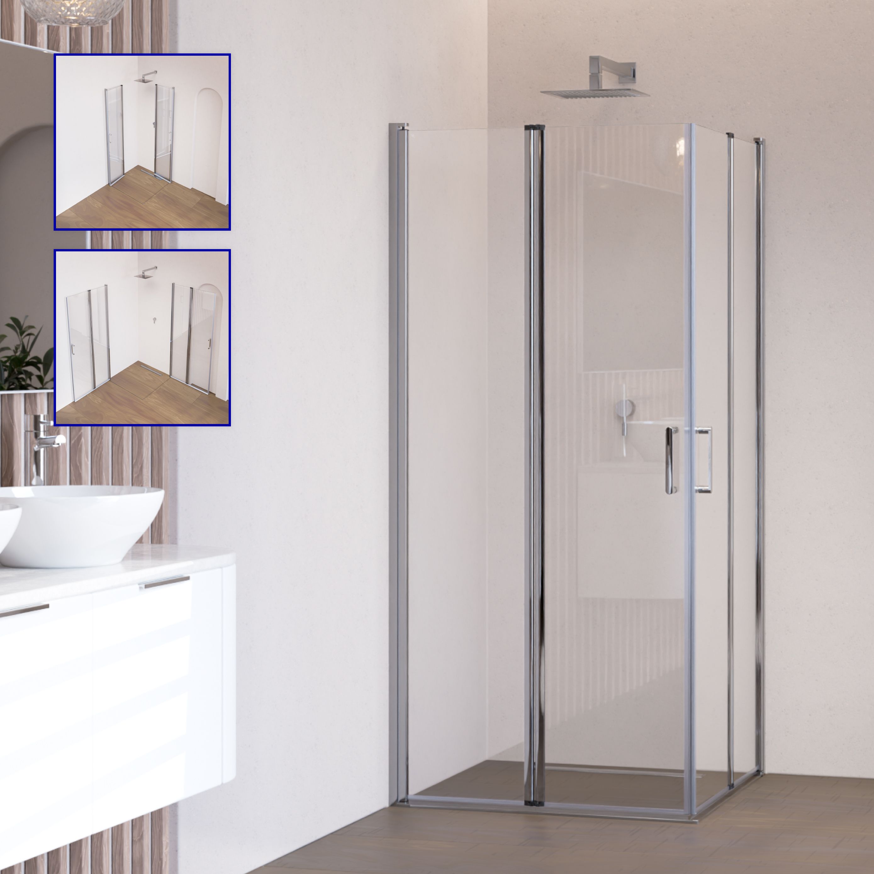 Corner Entry Alina with Folding Doors made of Tempered Safety Glass