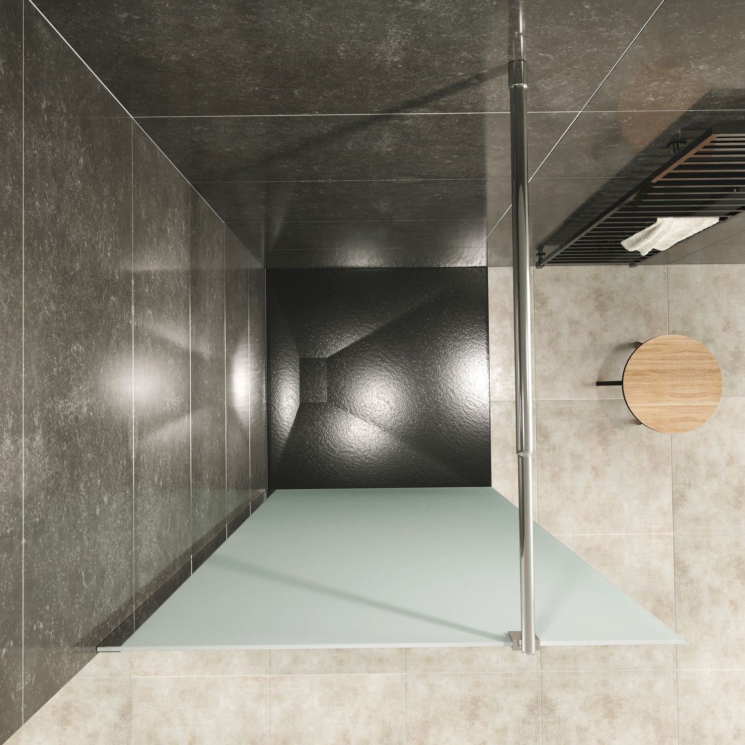 Walk-In Shower Fiona made of 10 mm thick frosted ESG safety glass and stainless steel profile.