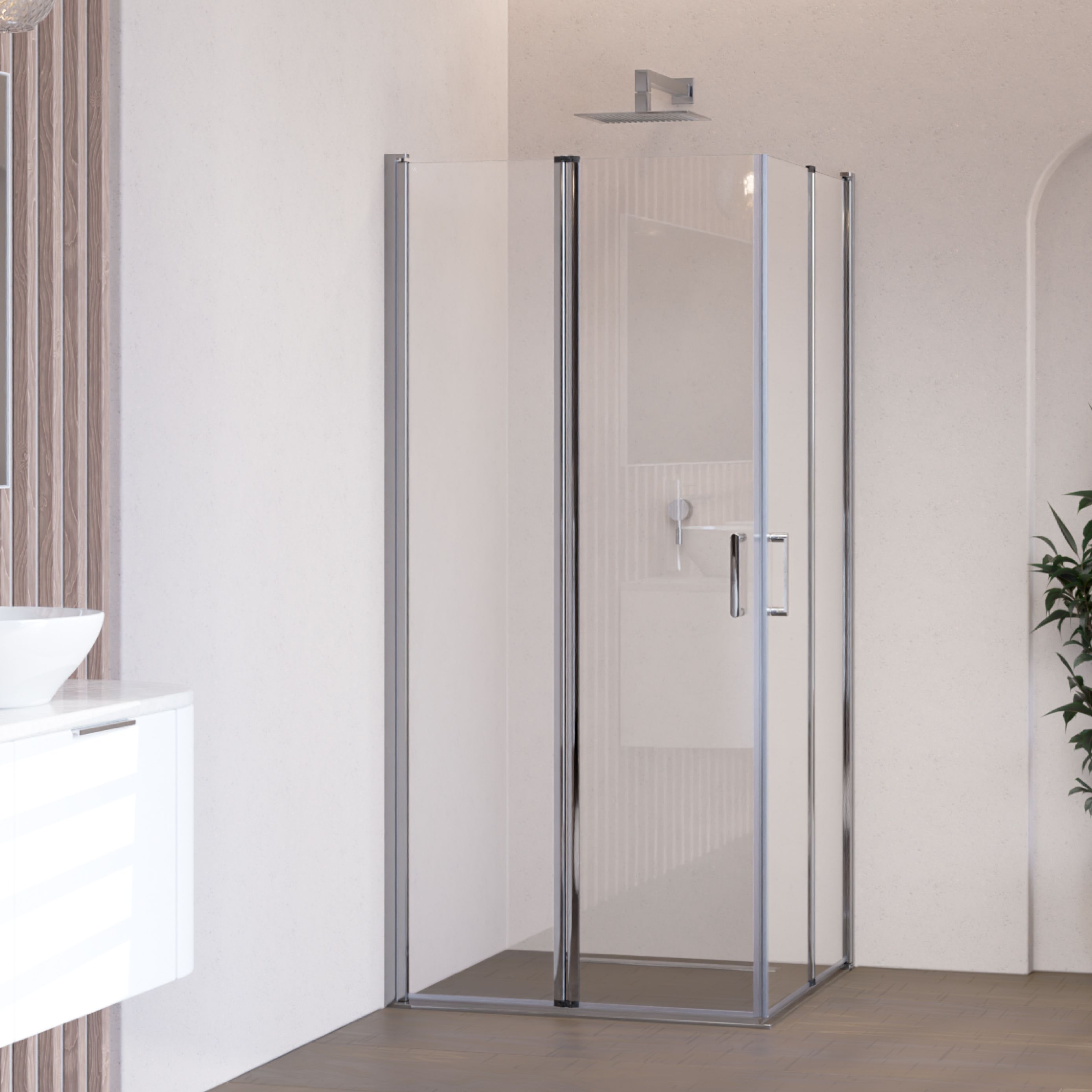 Corner Entry Alina with Folding Doors made of Tempered Safety Glass