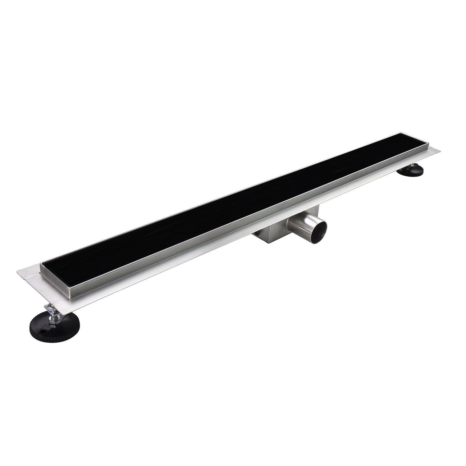 Duschrinne R3 aus Edelstahl für flache Installation inkl. Ablaufblende aus schwarzem Glas