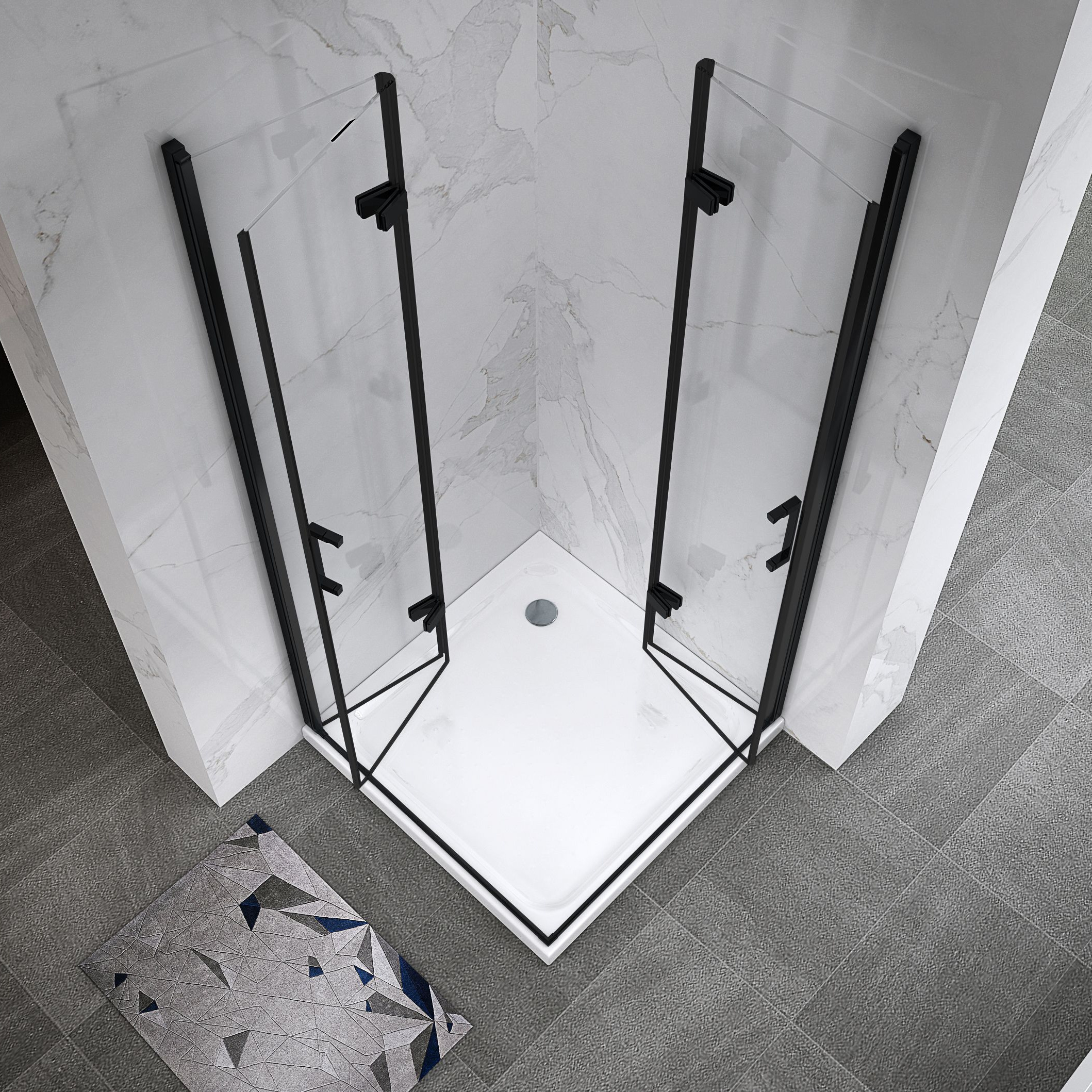 Corner Entry Matilde BLACK with Folding Doors made of ESG Safety Glass