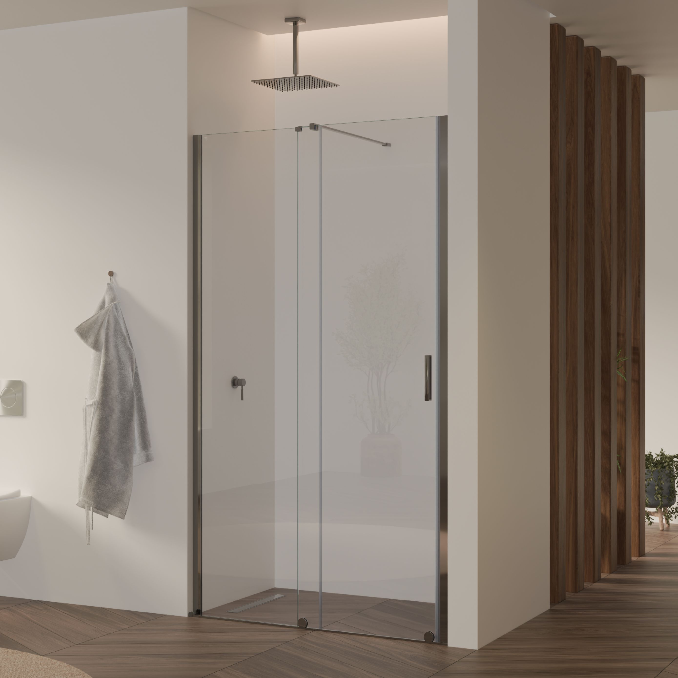 Shower Door Niche Door NADINE with Sliding Door in Chrome made of 8mm Tempered Clear Glass