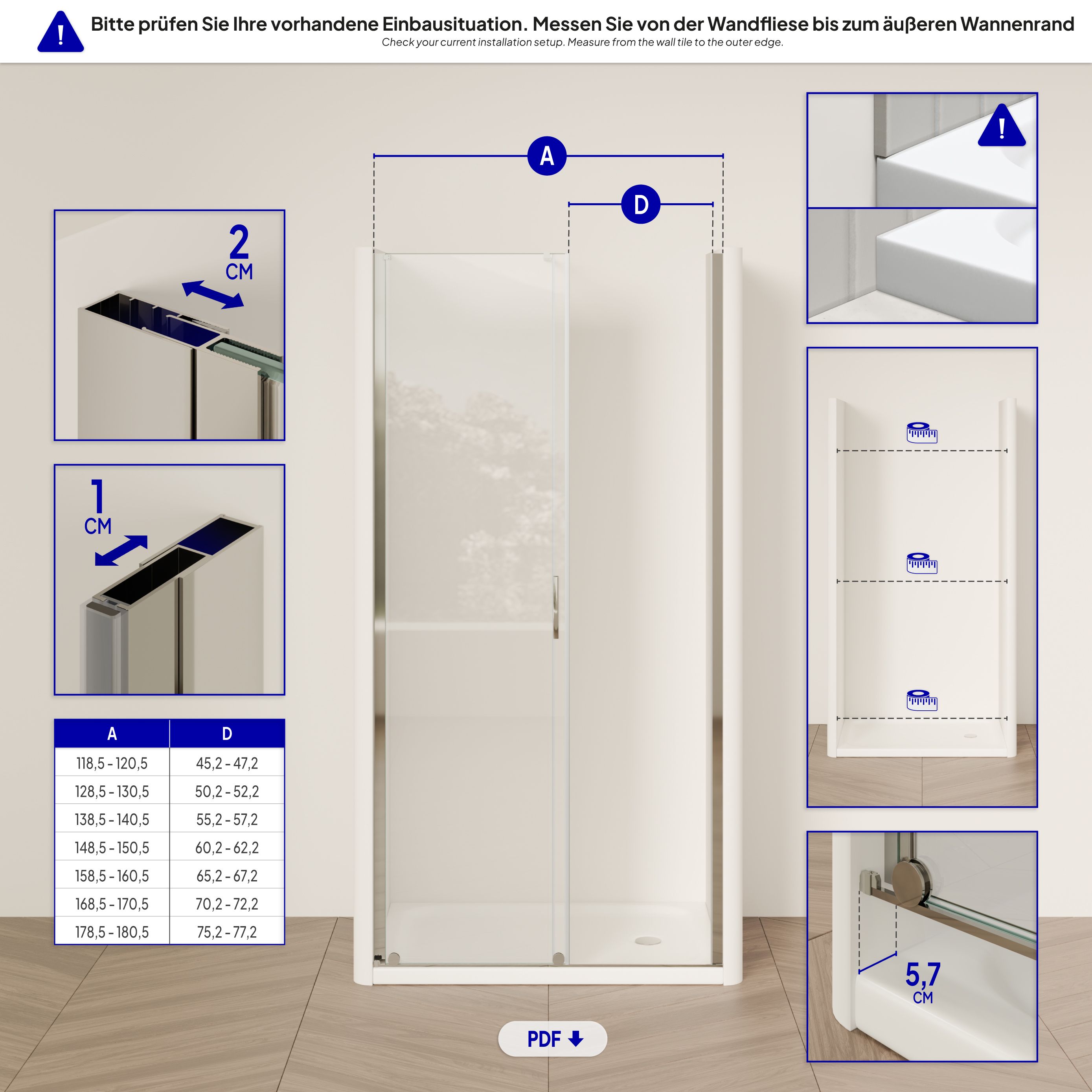 Shower Door Niche Door NADINE with Sliding Door in Chrome made of 8mm Tempered Clear Glass