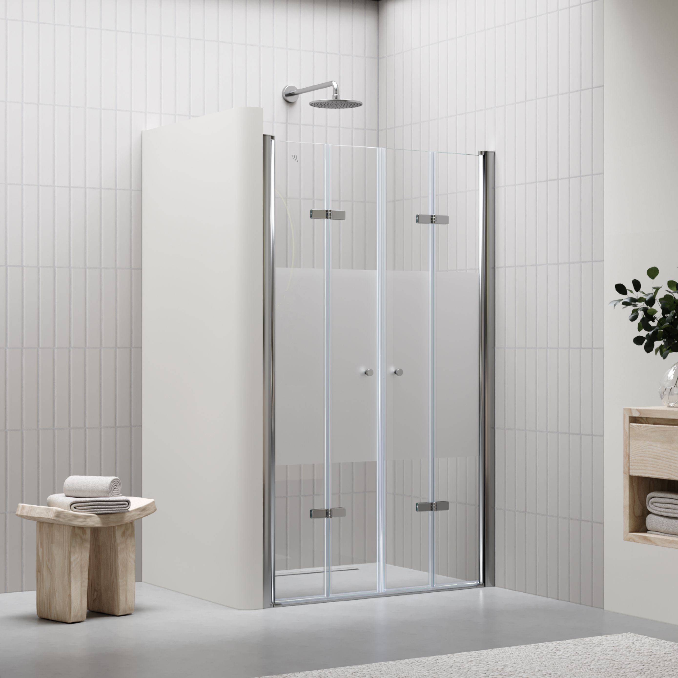 Shower Door Lena with Folding Panels made of Partially Frosted ESG Safety Glass
