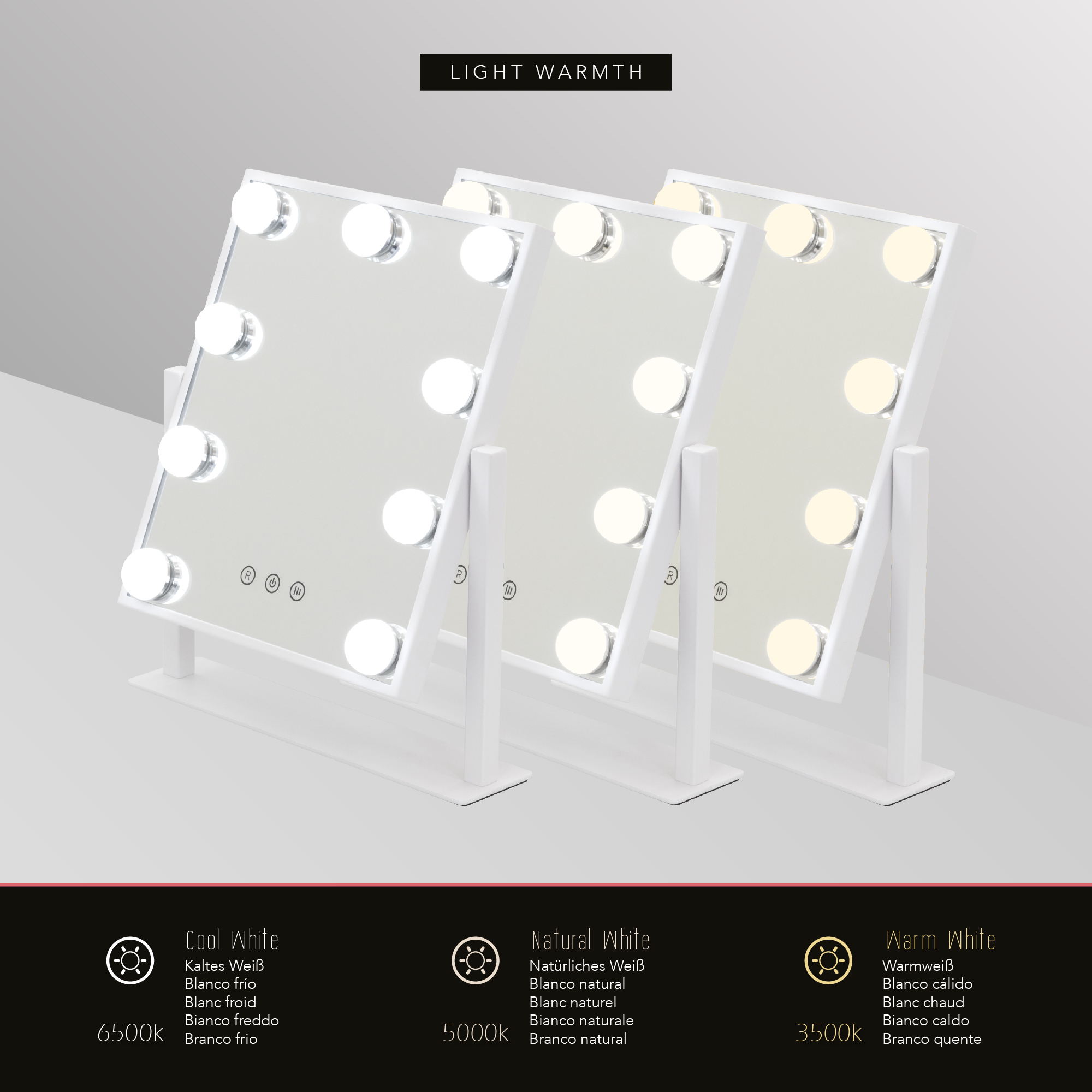 Schminkspiegel Bulb TINY mit 9 dimmbaren LED-Lampen Weiß