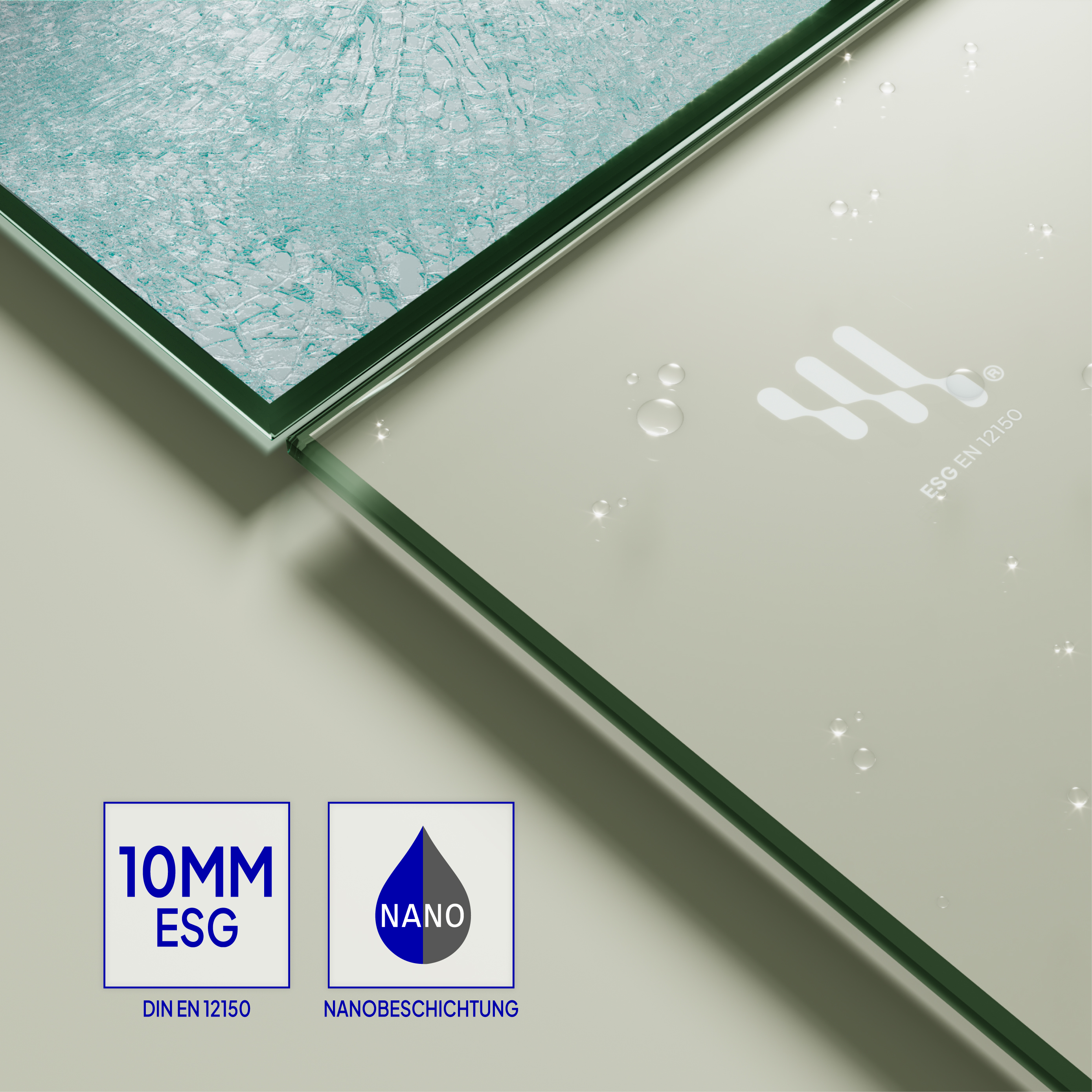 Walk-In Shower Fiona made of 10 mm thick ESG safety glass and black aluminum profile.