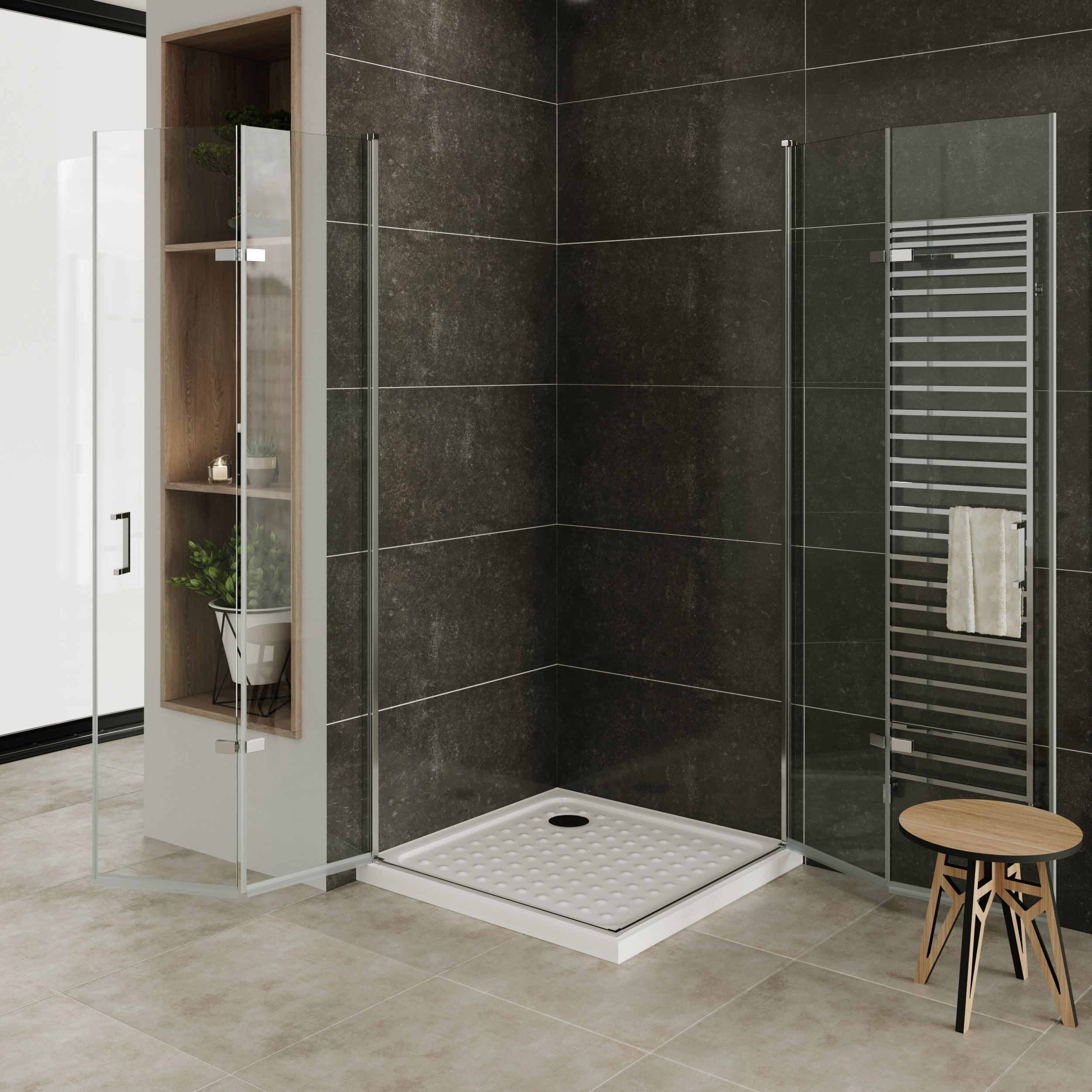 Corner Entry Matilde with Folding Doors made of ESG Safety Glass