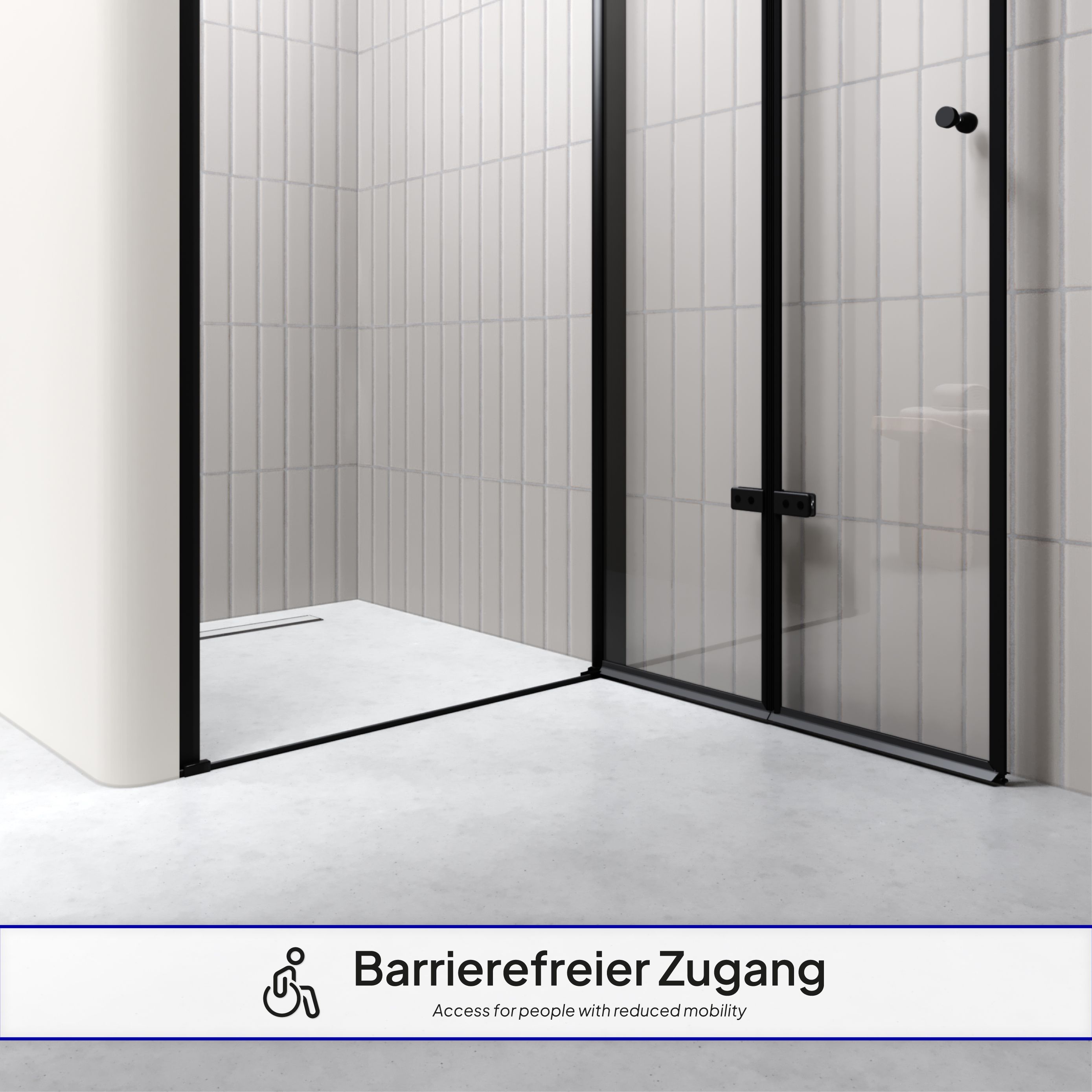 Shower Door Mila with Folding Door made of Clear ESG Safety Glass BLACK EDITION