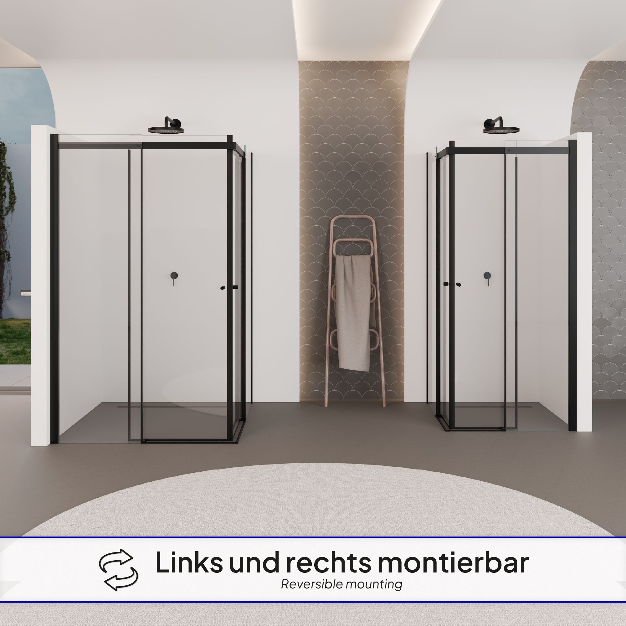 Corner Entry Kaylee BLACK with Sliding Doors made of ESG Safety Glass